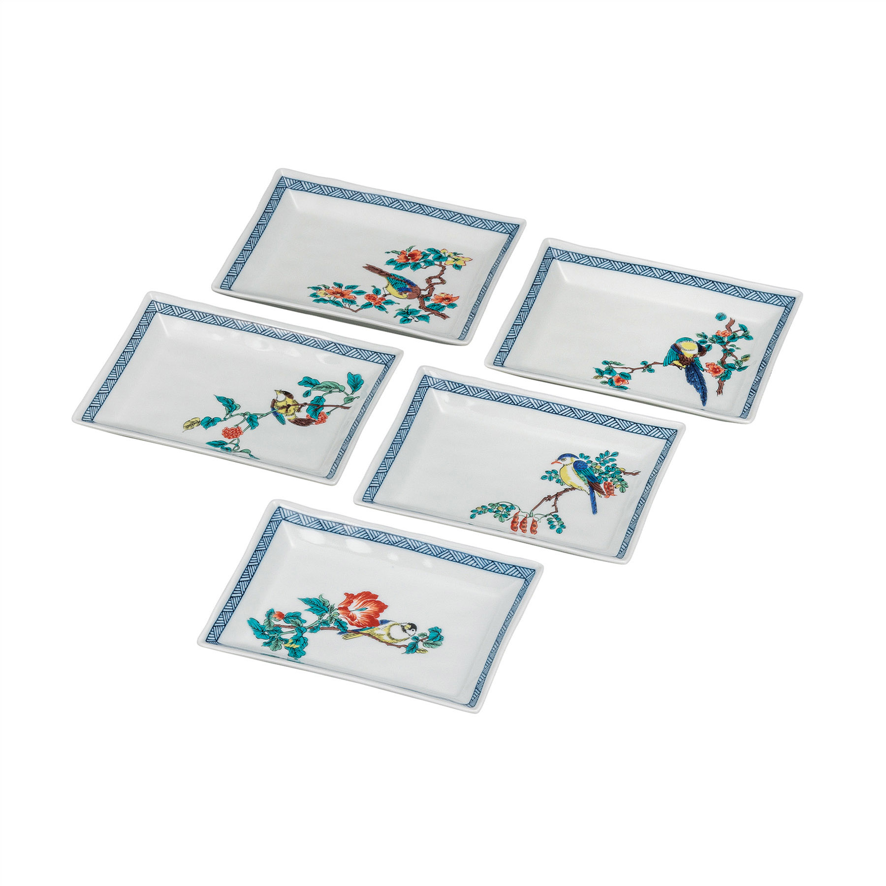 5.8号長角皿揃・花鳥絵変わり