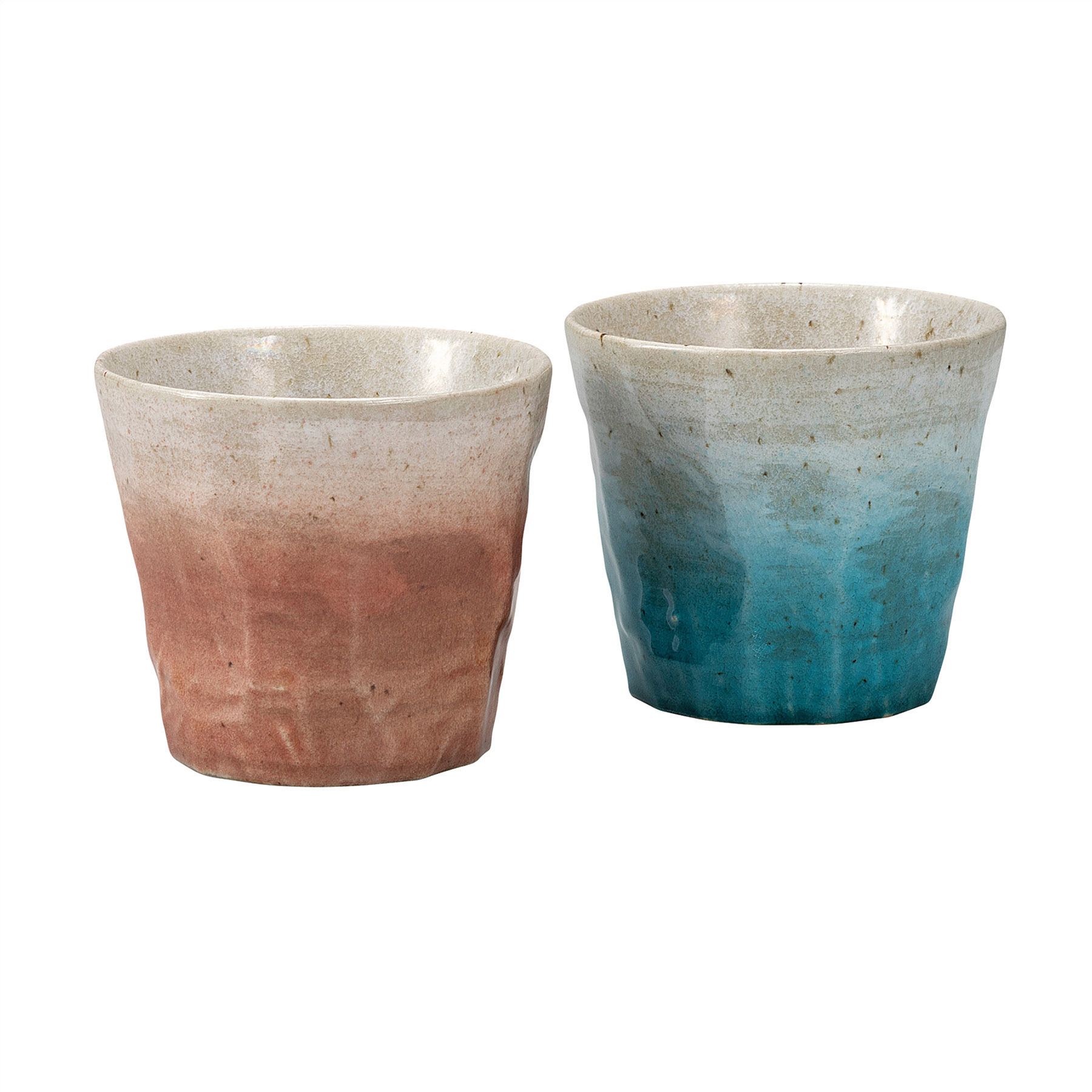 ペア焼酎カップ・釉彩　水色/オレンジ