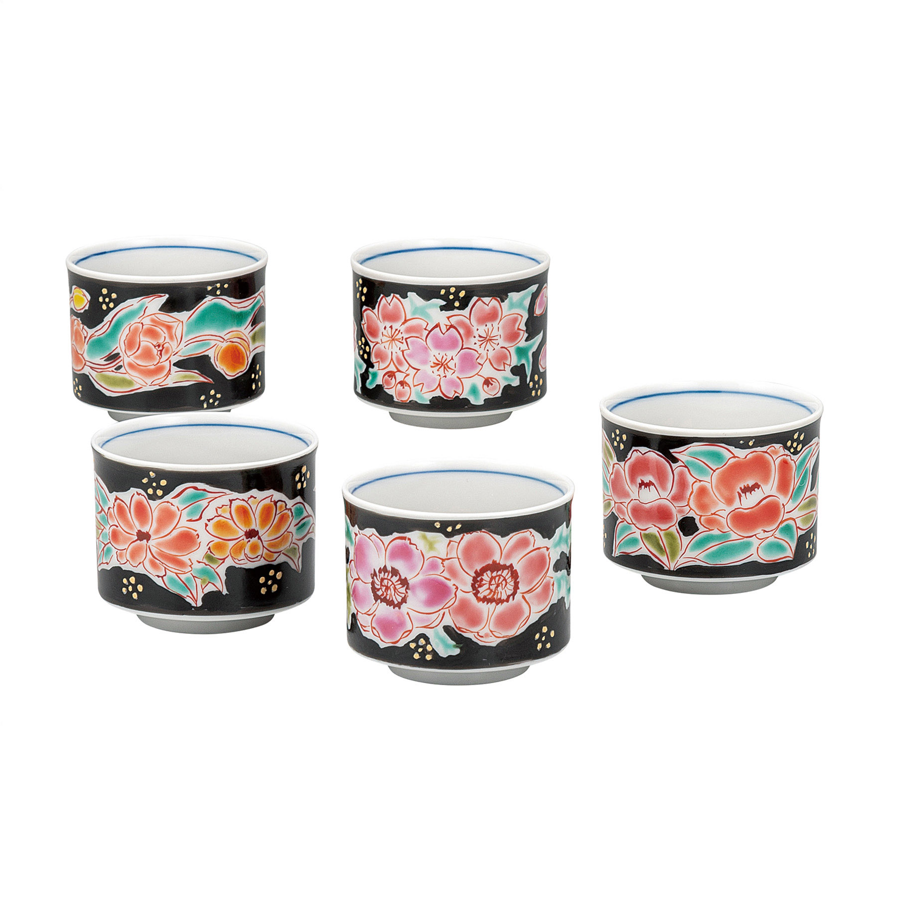 組盃・色絵花絵変り