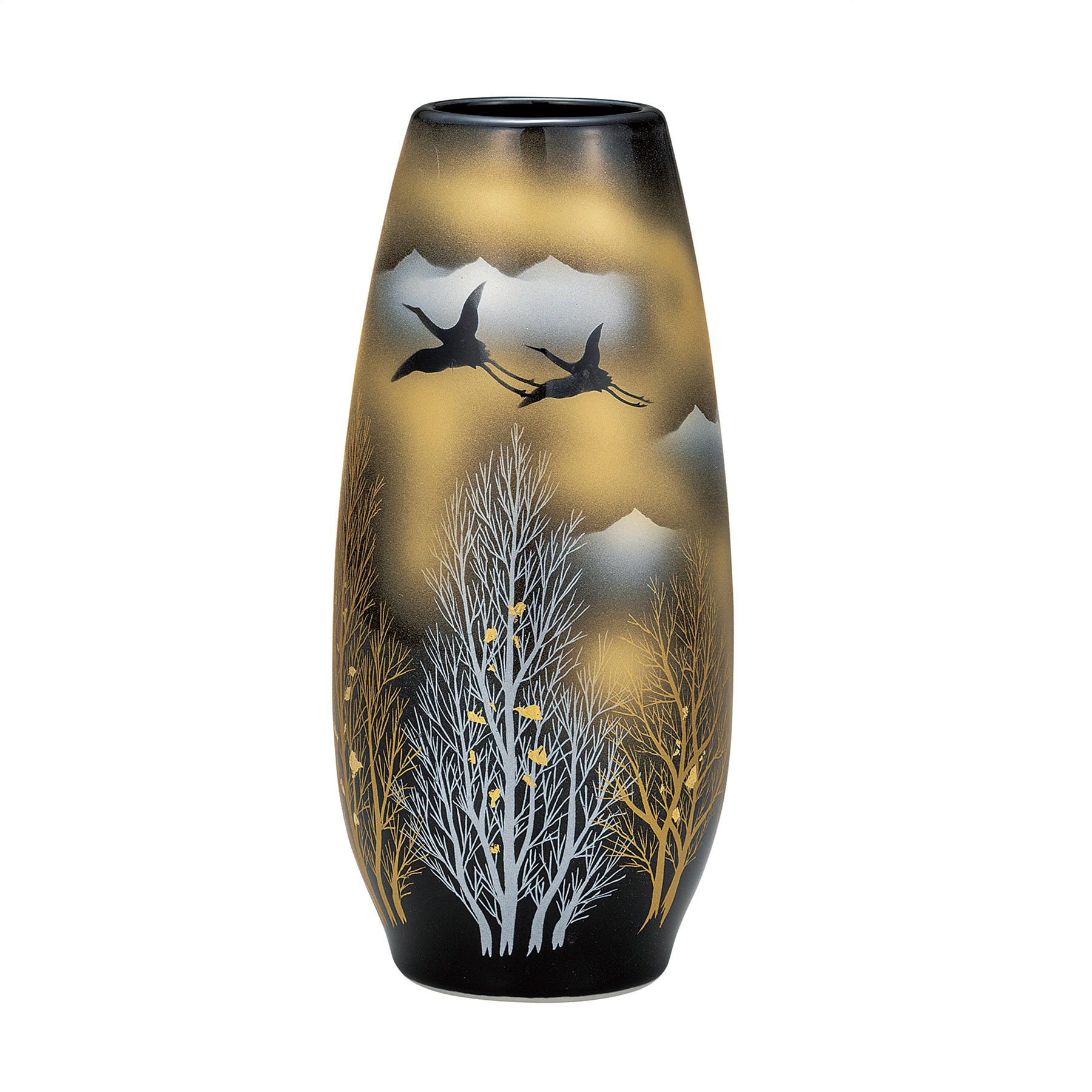 8.5号花瓶・金箔木立に双鶴