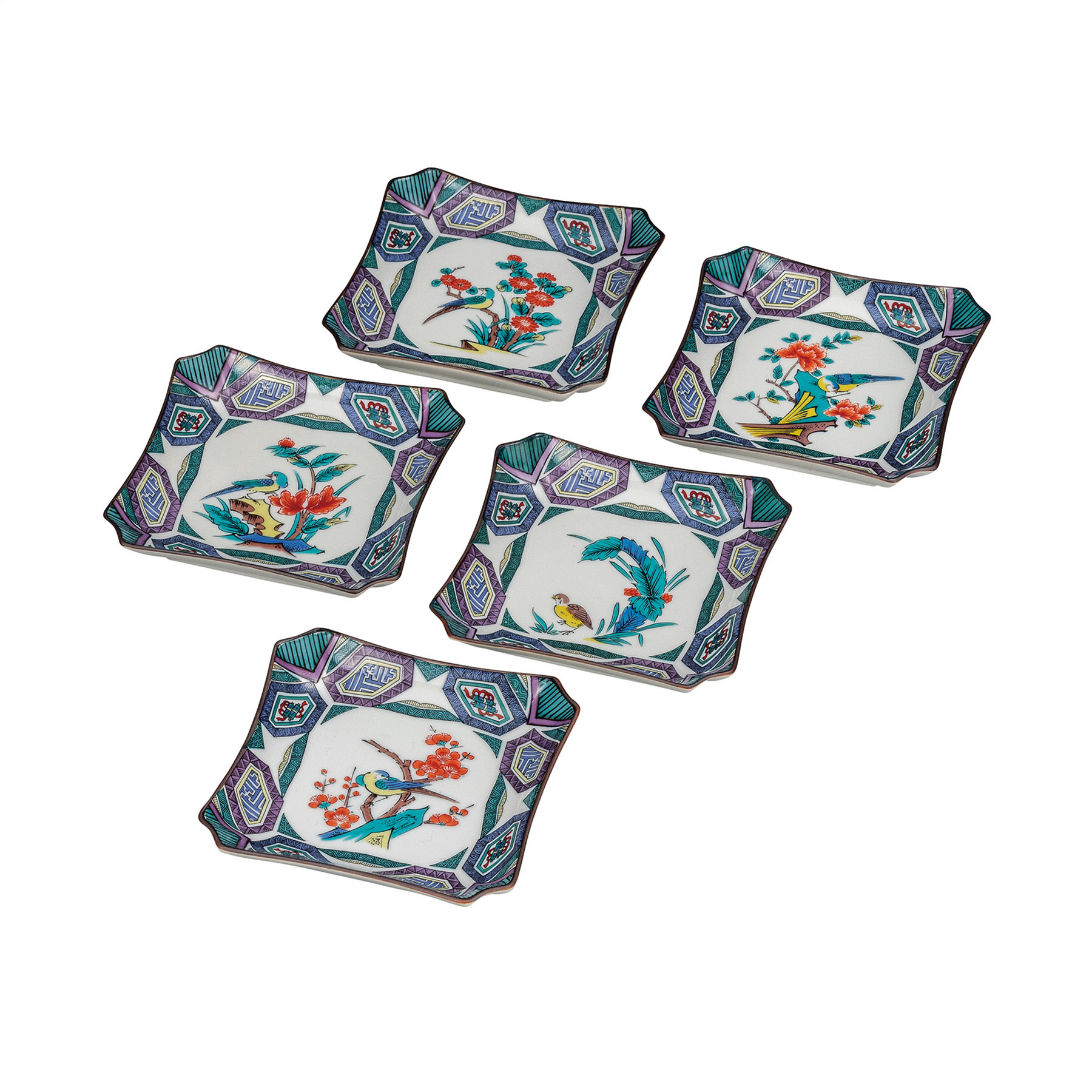 4.2号皿揃・古九谷花鳥絵変り