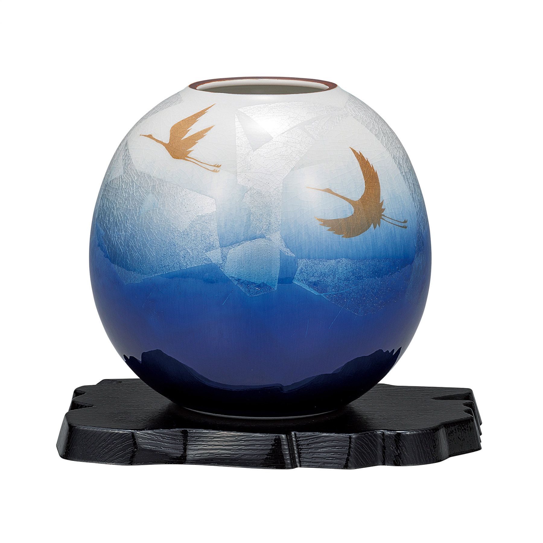 5.8号花瓶・銀彩双鶴（台付）