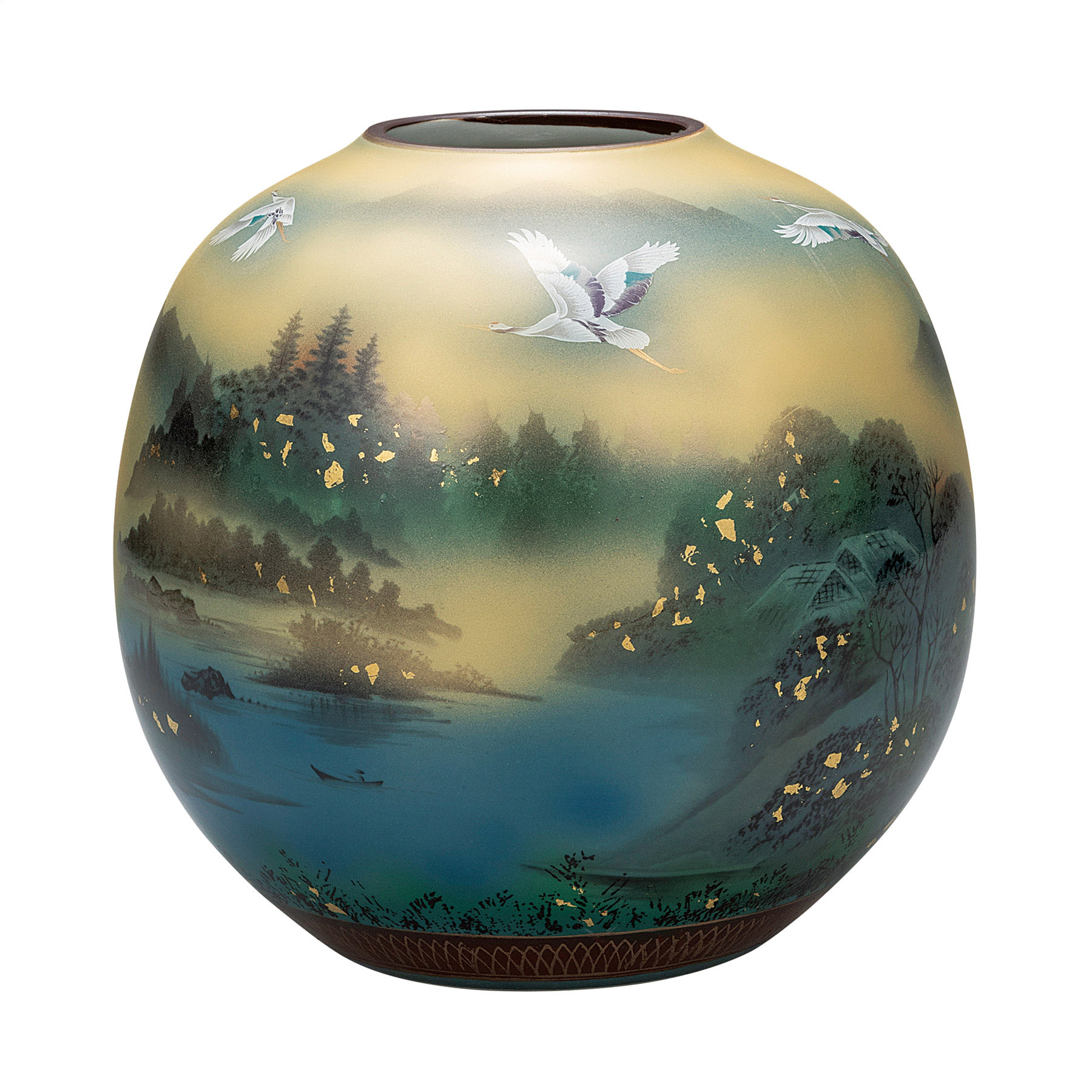 8号花瓶・金箔鶴山水