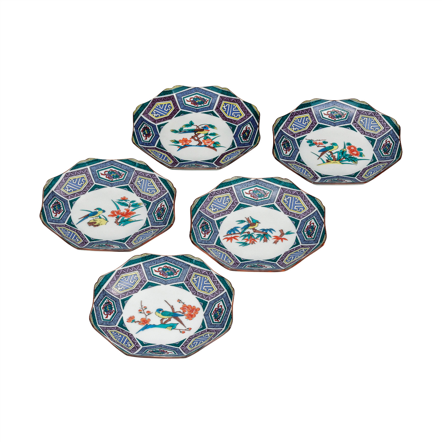 6号皿揃・古九谷絵変り花鳥