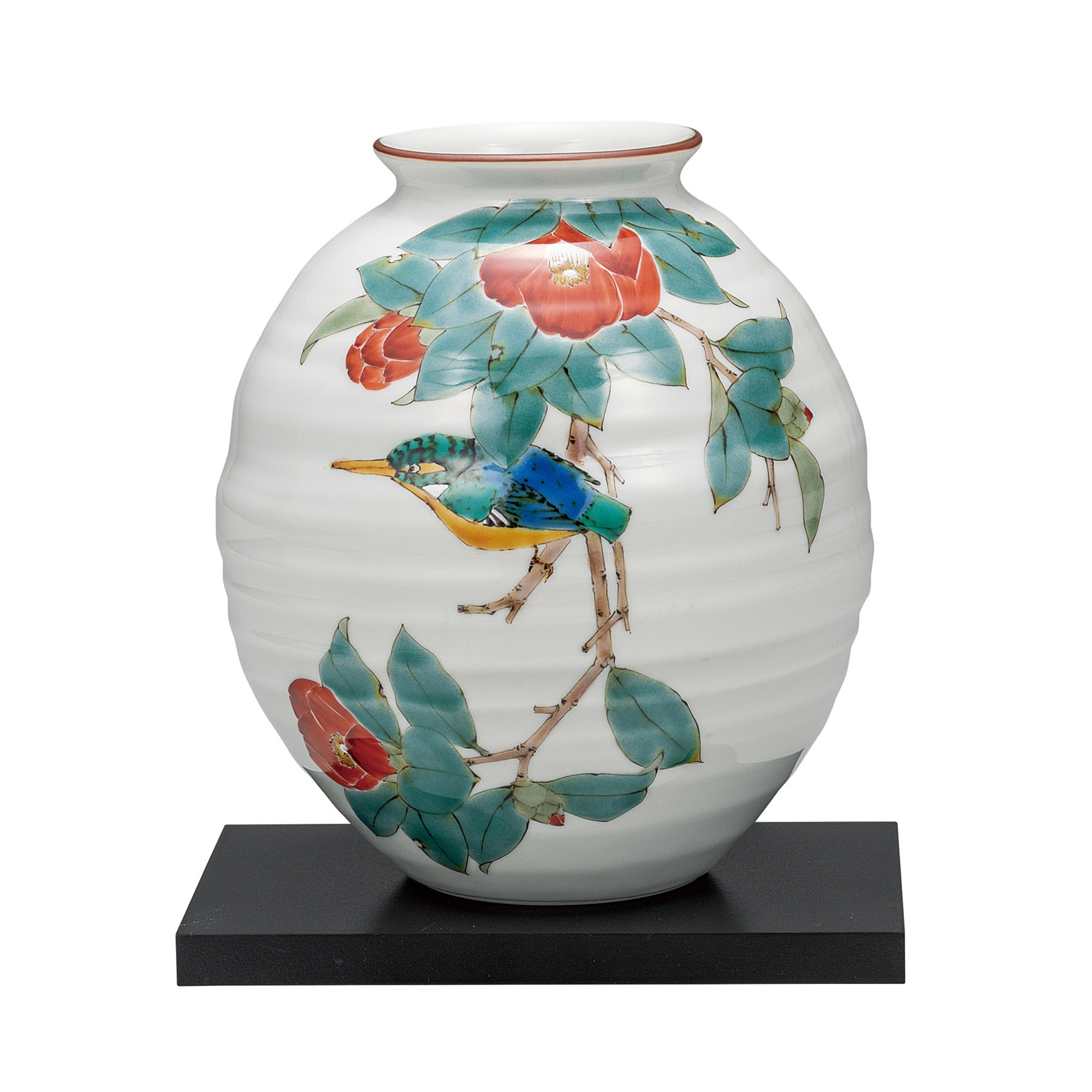 7号花瓶・花椿に翡翠（台付）