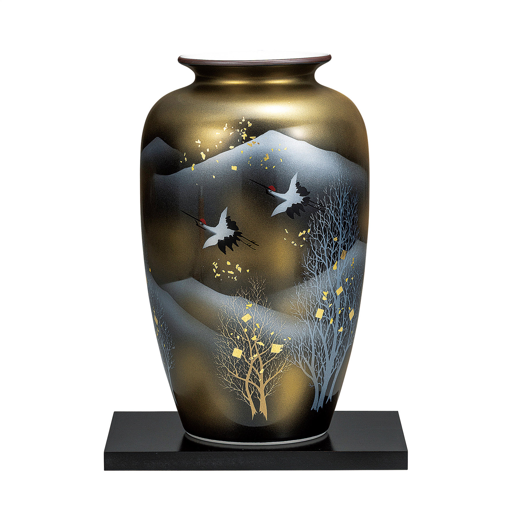 10号花瓶・天目木立鶴（台付）
