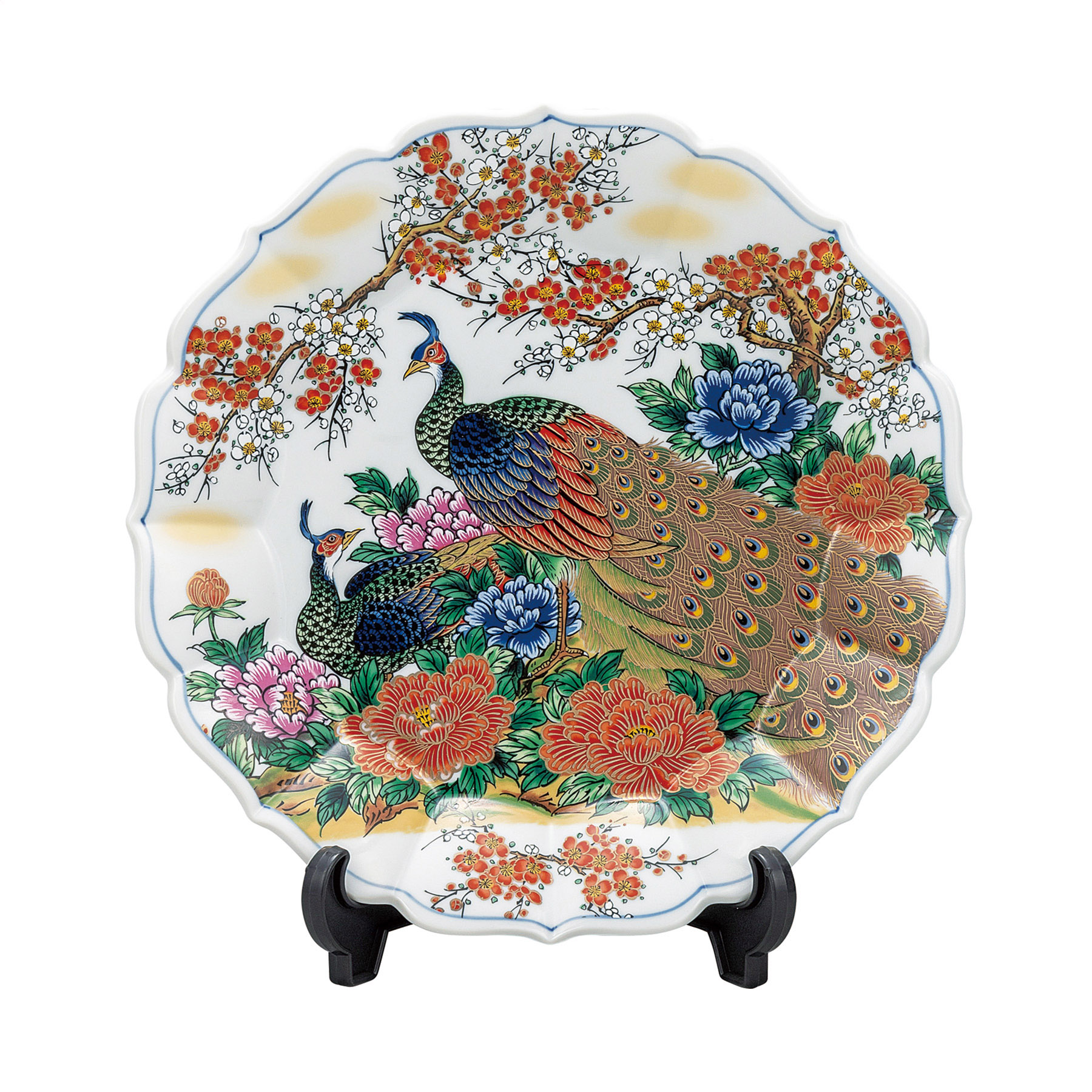10号飾皿・牡丹孔雀（皿立付）