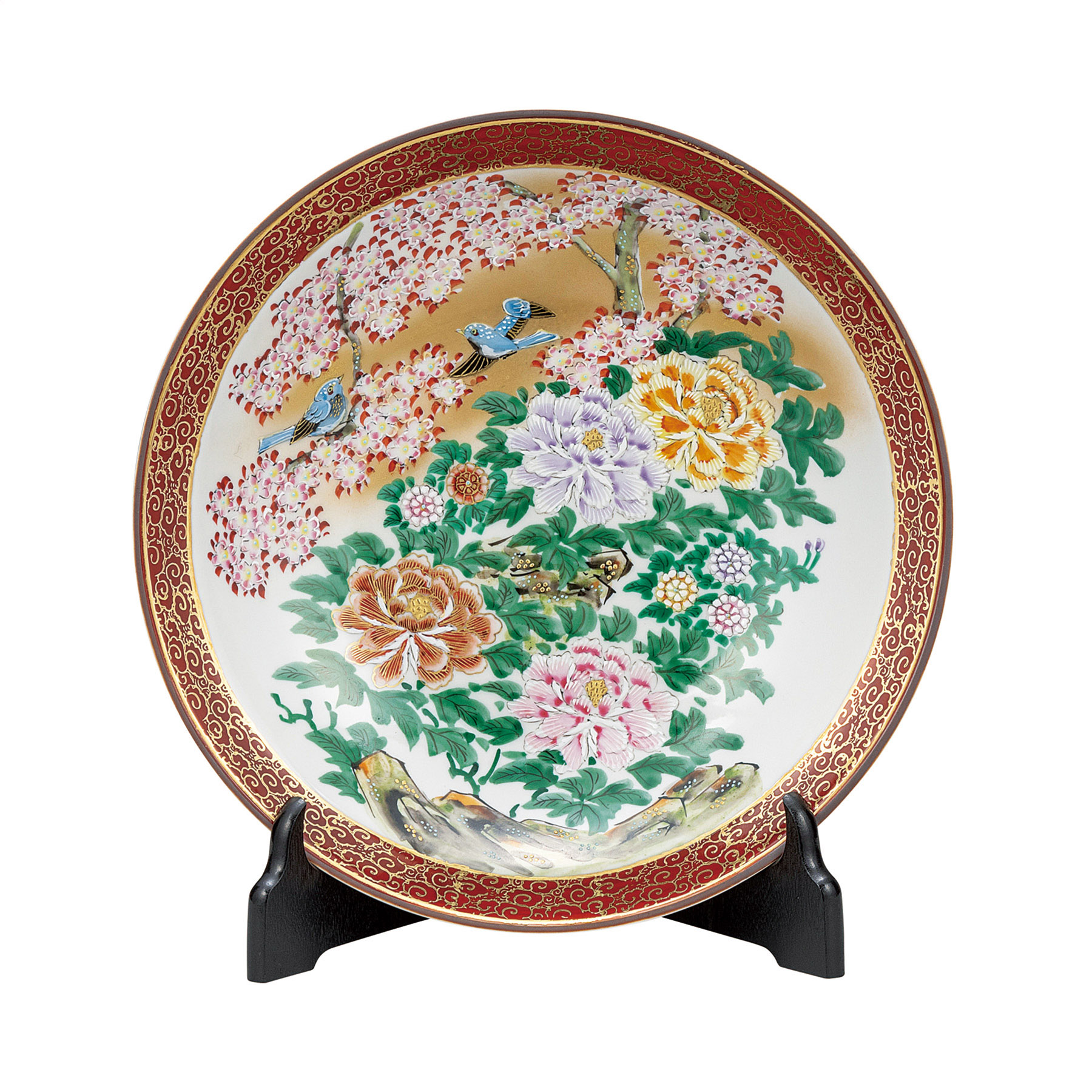 10号飾皿・牡丹鳥（皿立付）