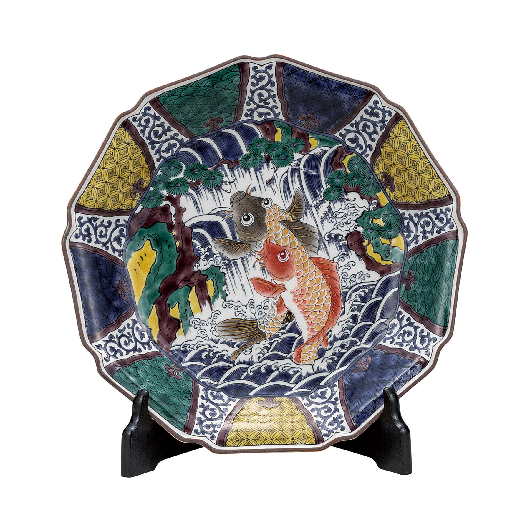 10号飾皿・鯉の滝登り（皿立付）