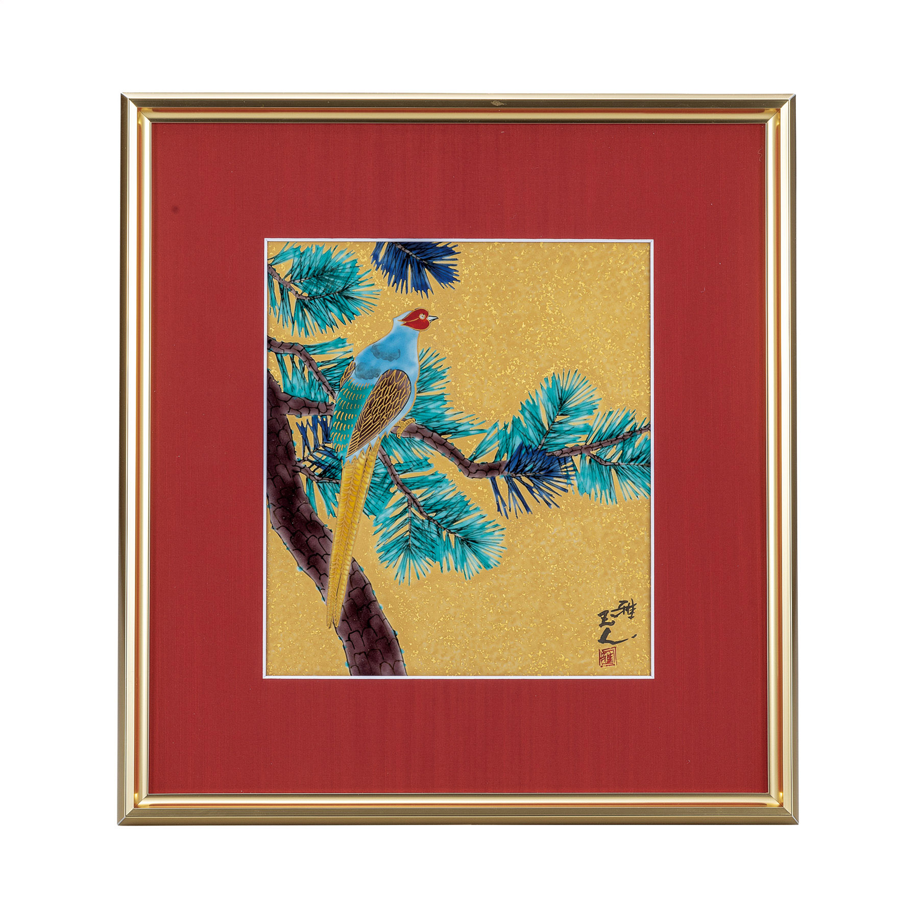 陶額・金彩松に雉