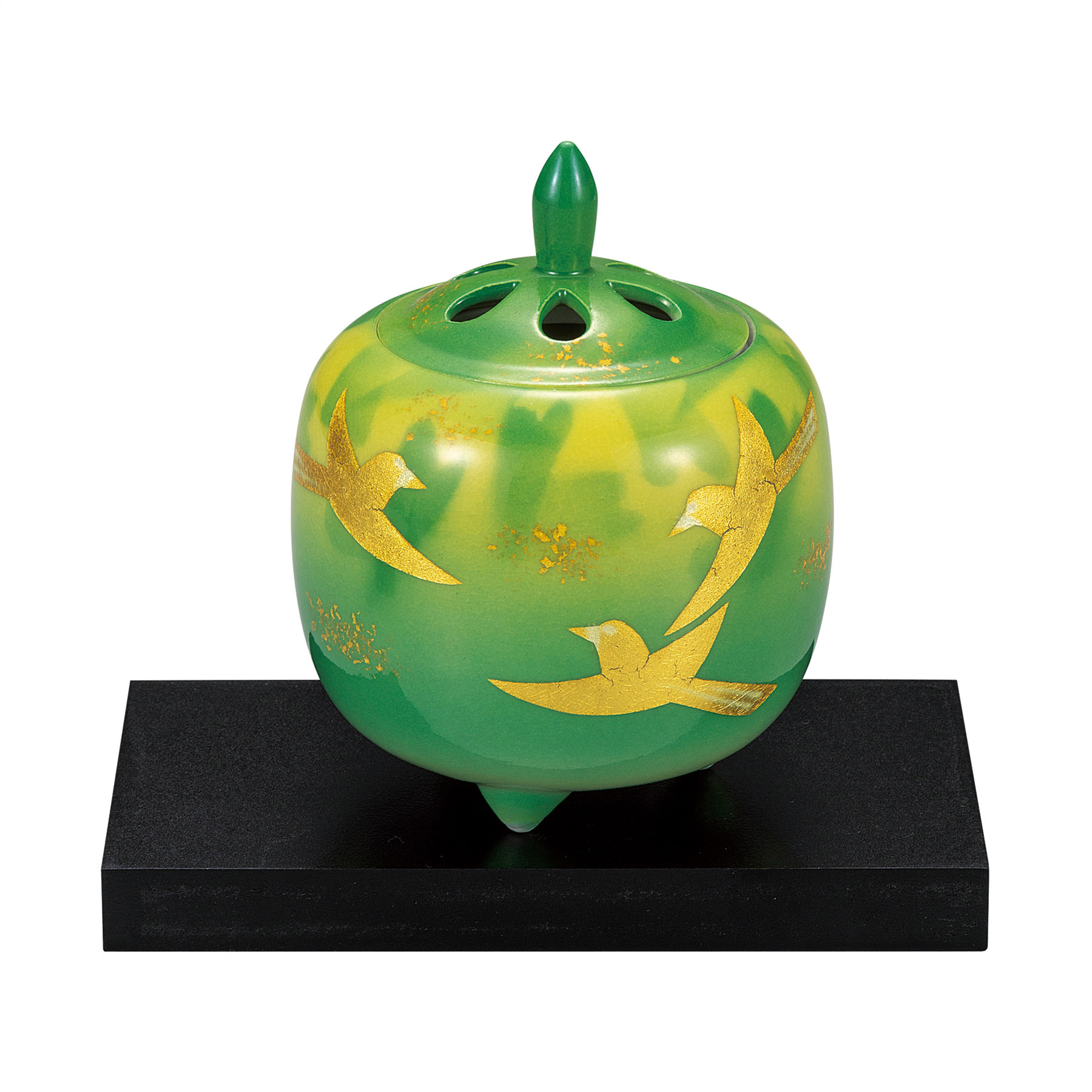 3.8号香炉・釉裏金彩群鳥（台付）