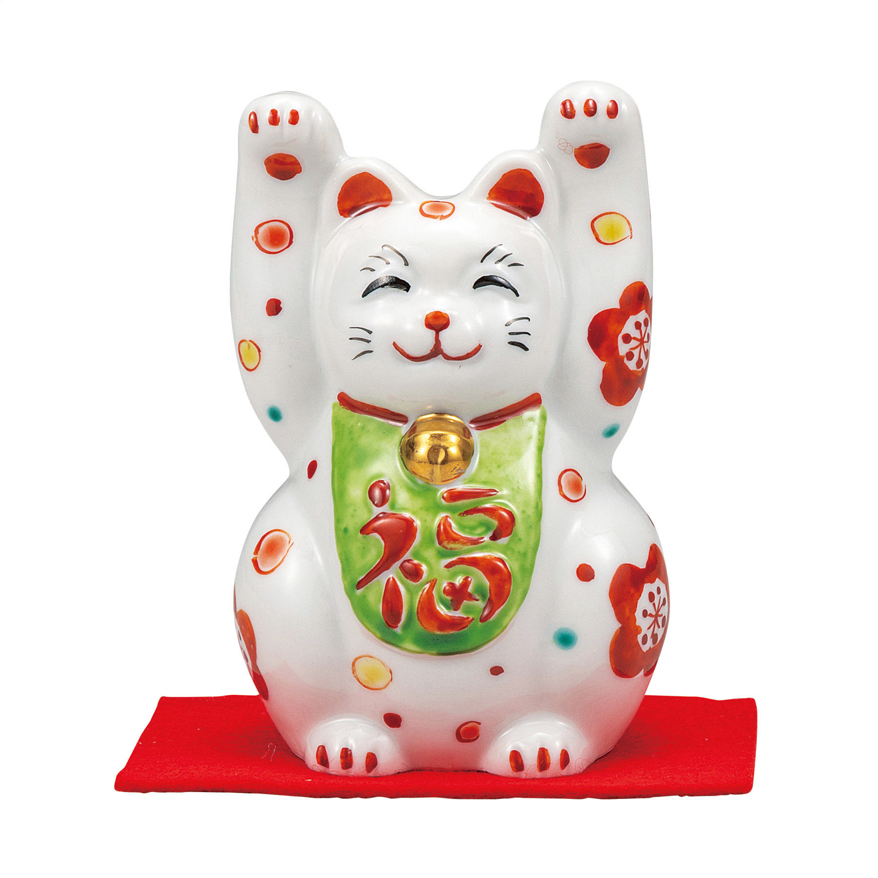 3号両手招き猫・花文（敷物付）