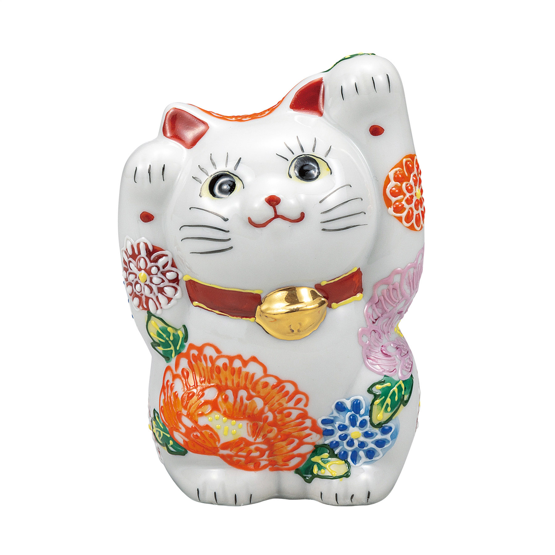 4号両手招き猫・花づくし