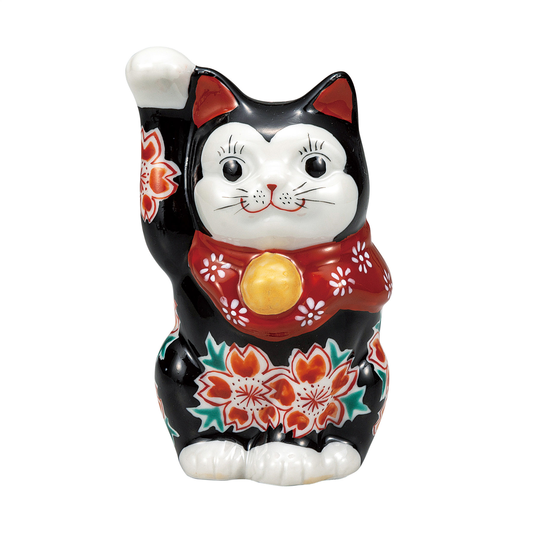 4号招き猫・ブラック釉桜