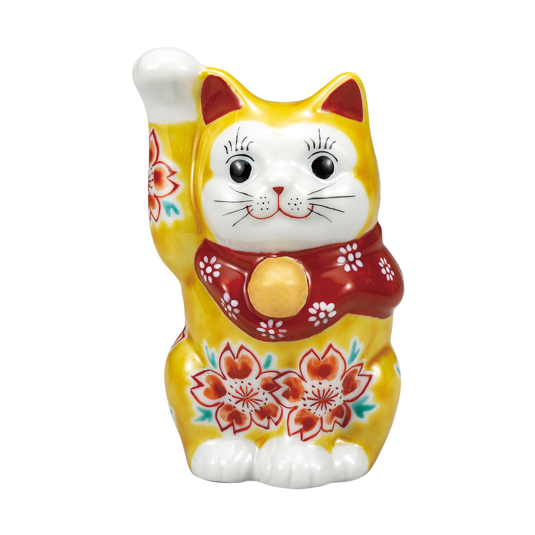 4号招き猫・イエロー釉桜