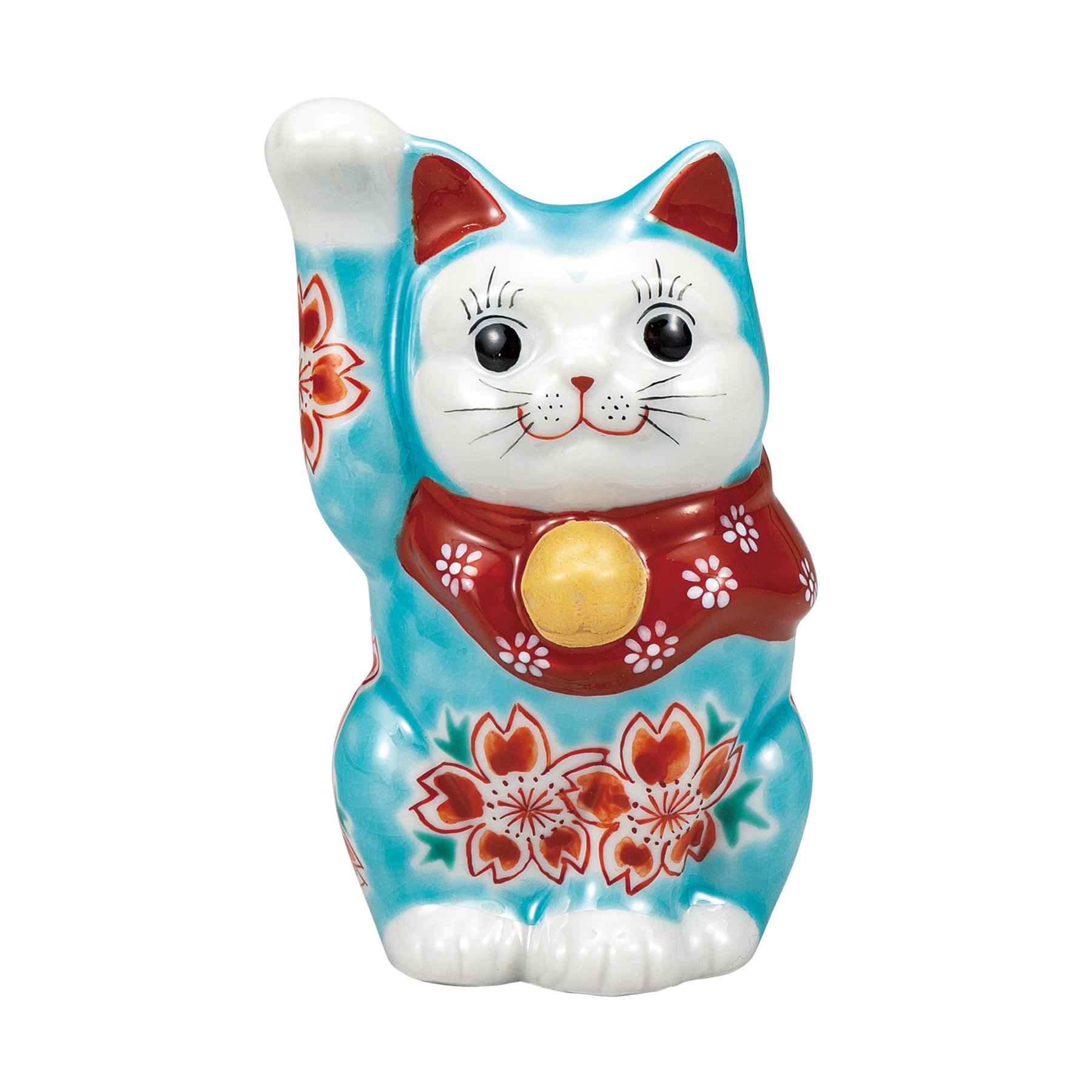 4号招き猫・トルコブルー釉桜