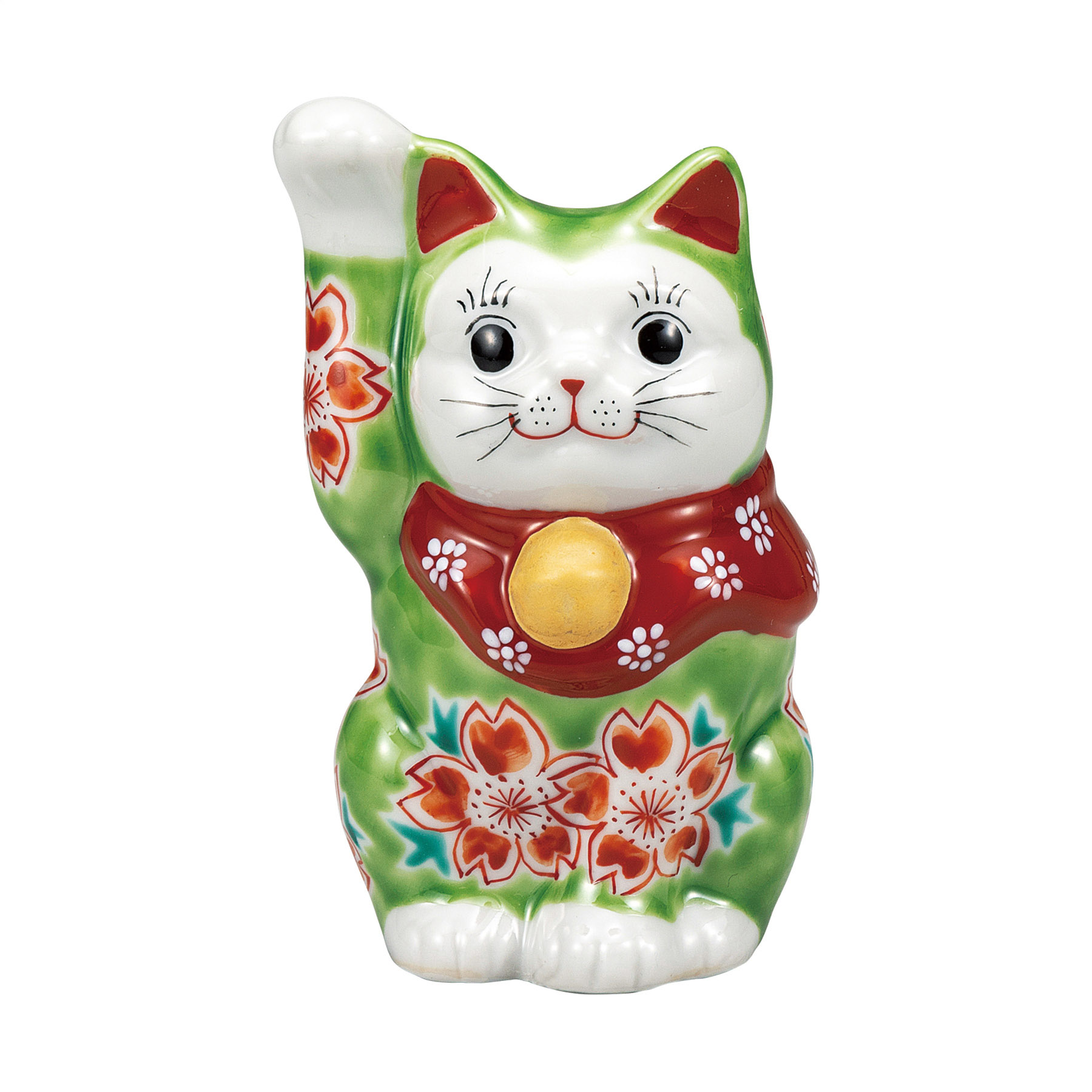 4号招き猫・グリーン釉桜
