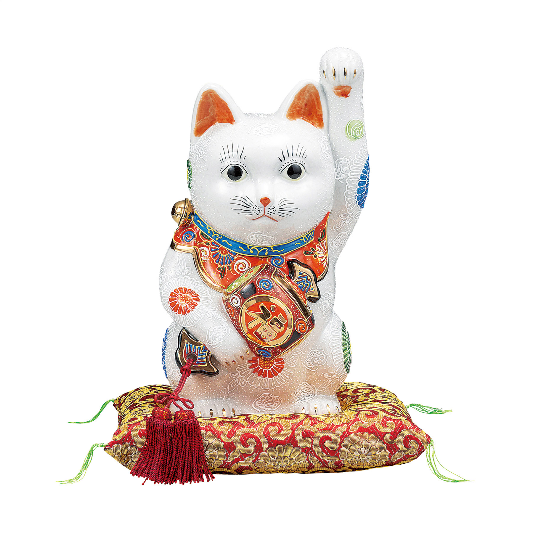 9号小槌持ち招き猫・白盛（布団付）