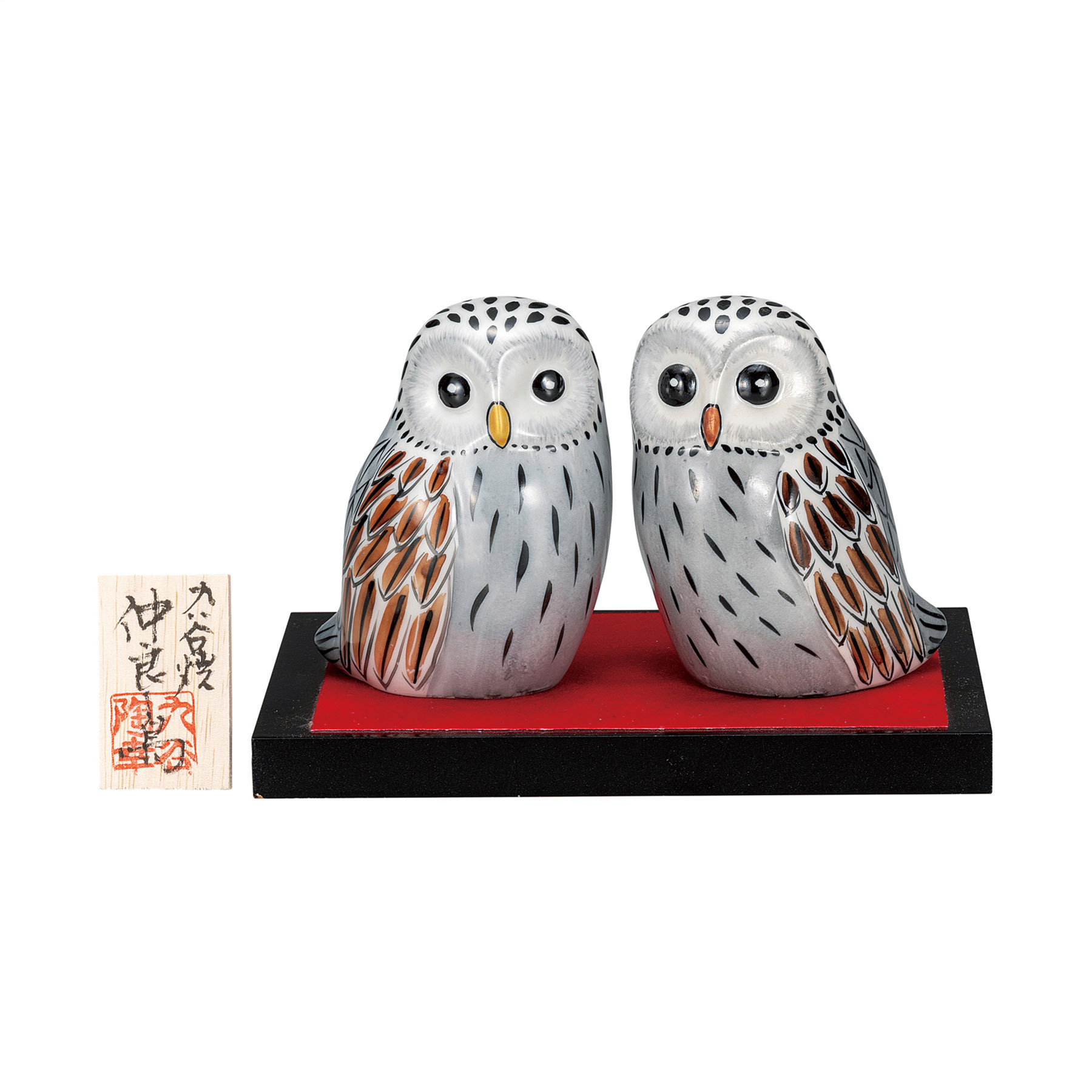 3号ペアふくろう・白彩（台・敷物・立札付）