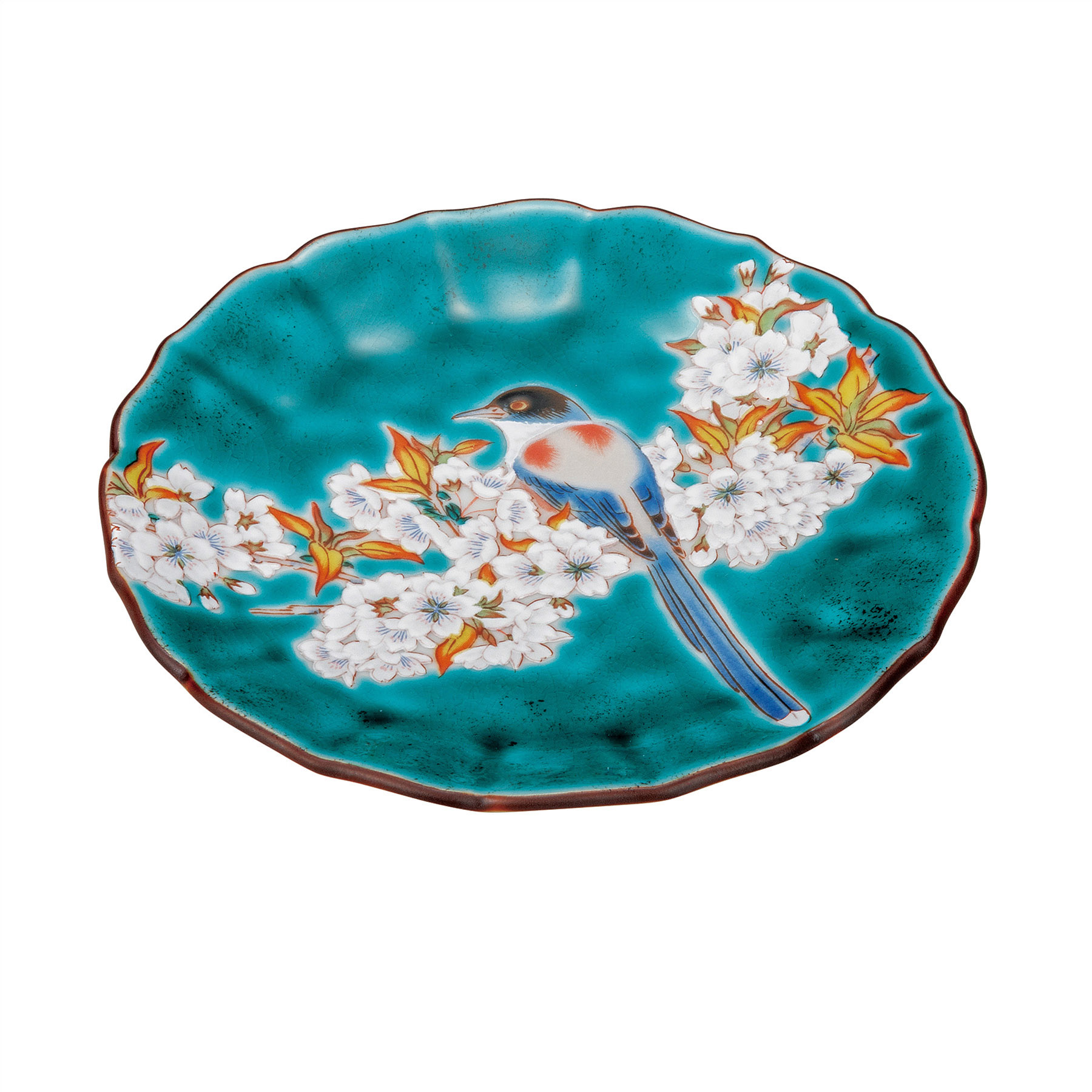 4.5号皿・グリーン山桜に鳥