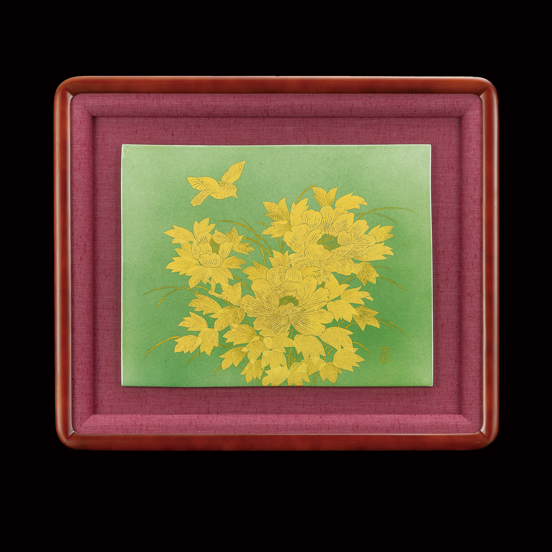 陶額・釉裏金彩牡丹文