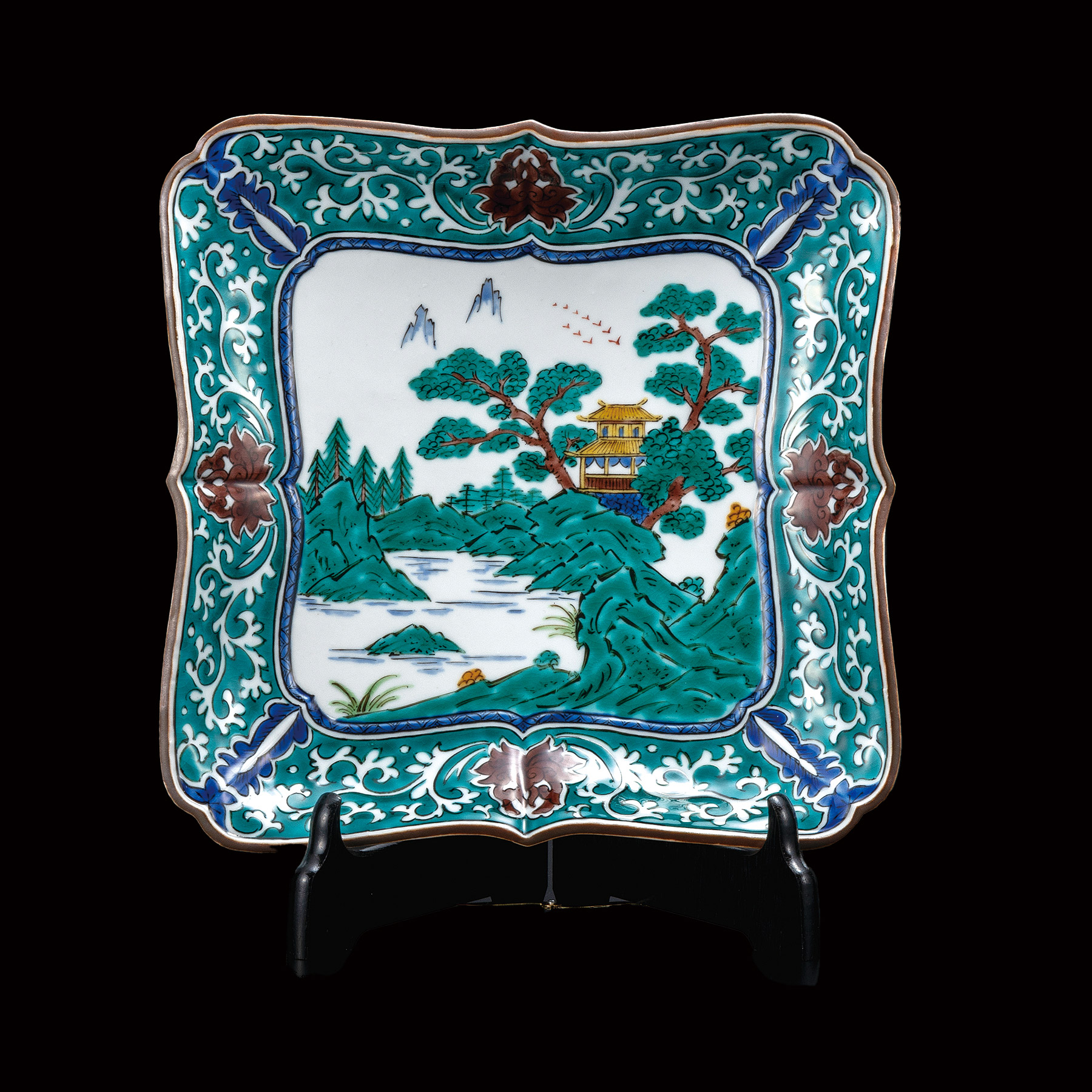 8.5号飾皿・色絵山水図（皿立付）