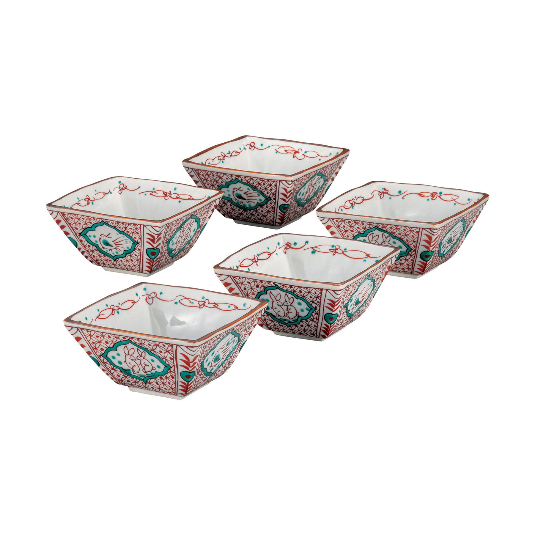 5号小鉢揃・赤絵間取