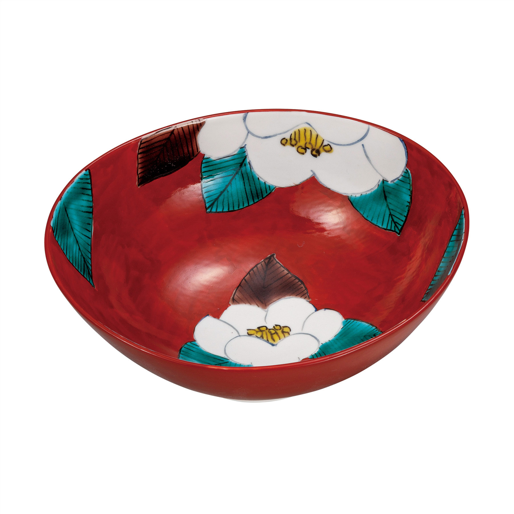 6.5号鉢・朱地椿