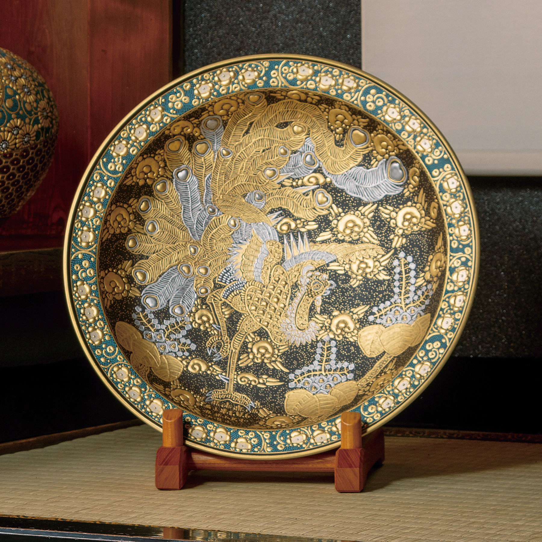 13.5号飾皿・本金盛鳳凰図