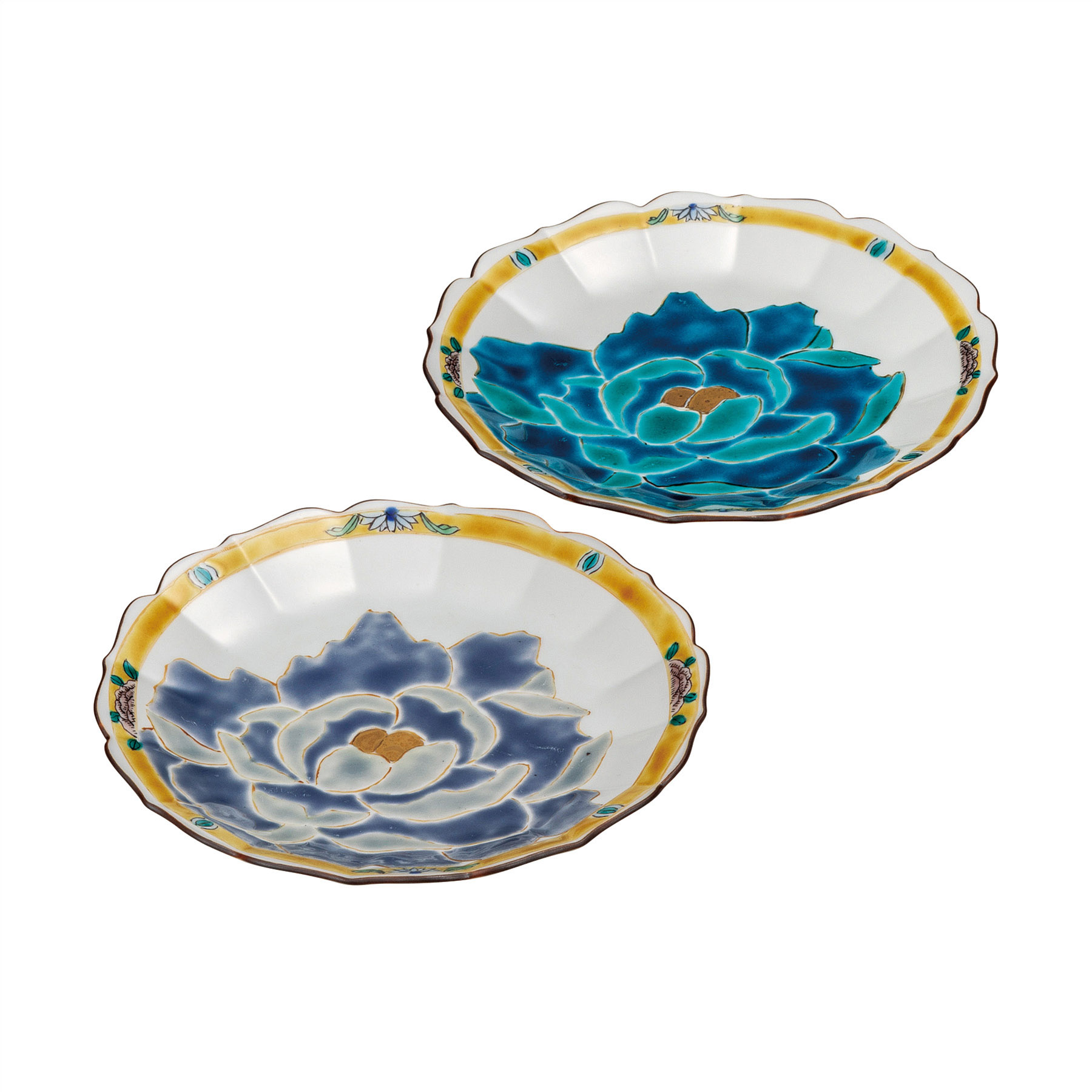 6号ペア皿・青紫牡丹