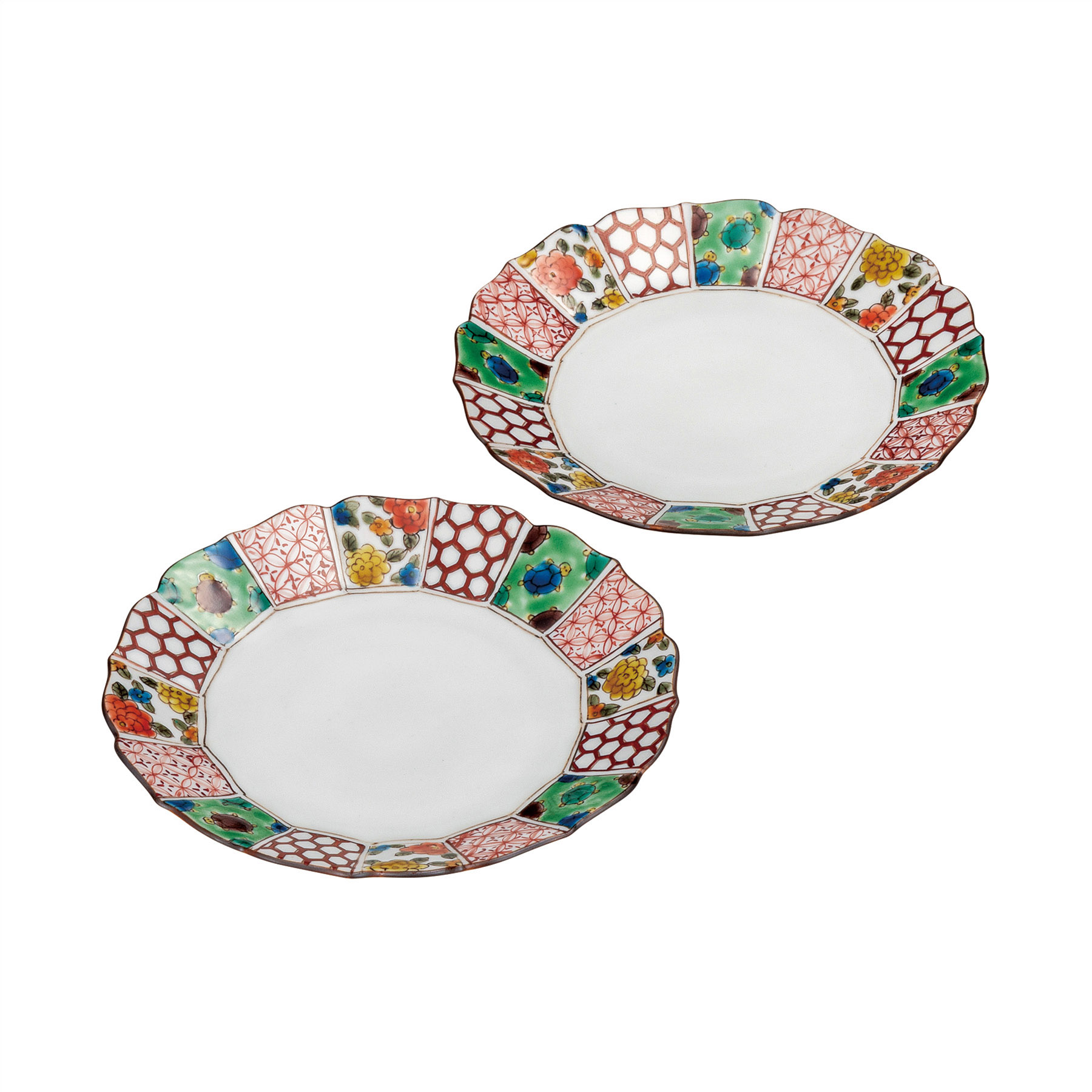 6号ペア皿・マリーゴールドと吉祥紋