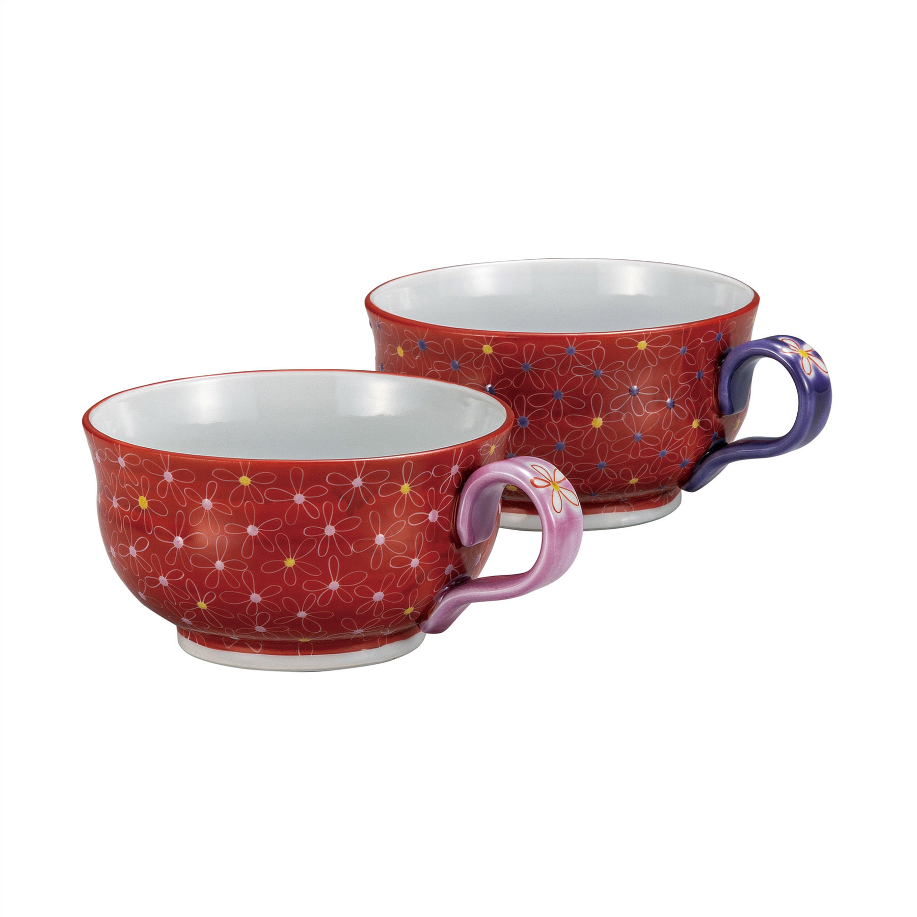 ペアスープカップ・朱巻小花