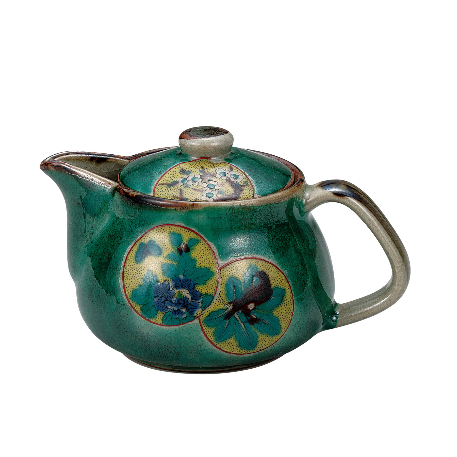 ポット急須・グリーン丸紋（網付）