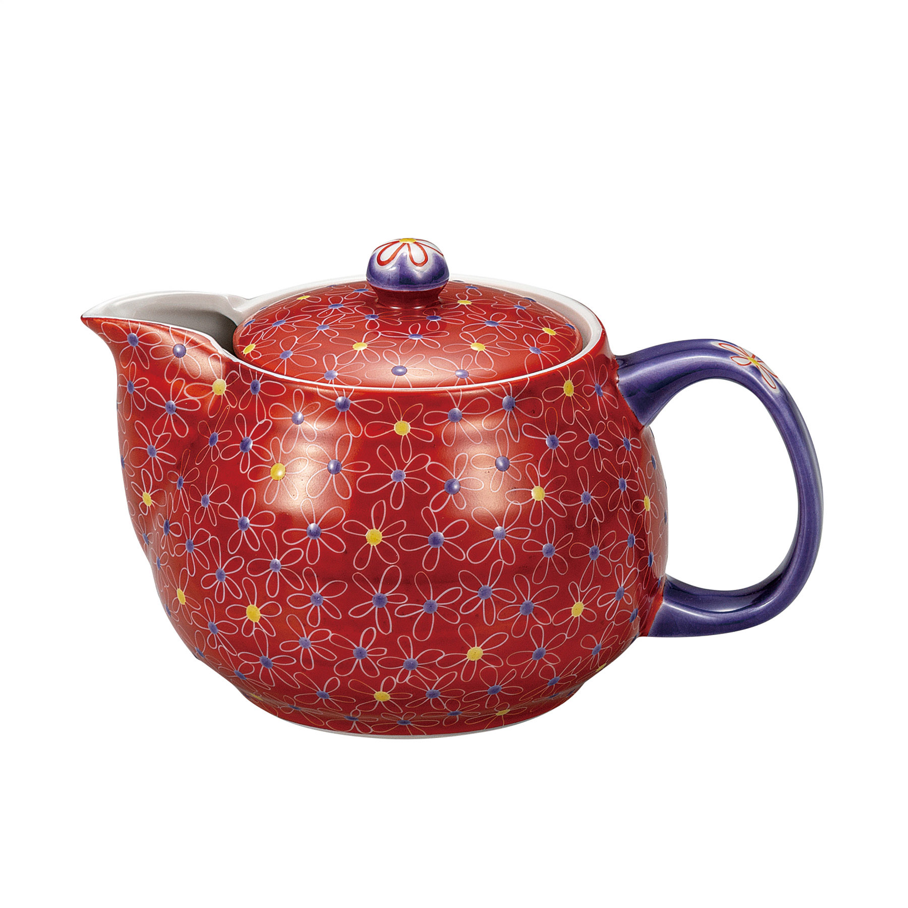ポット急須・朱巻小花（網付）