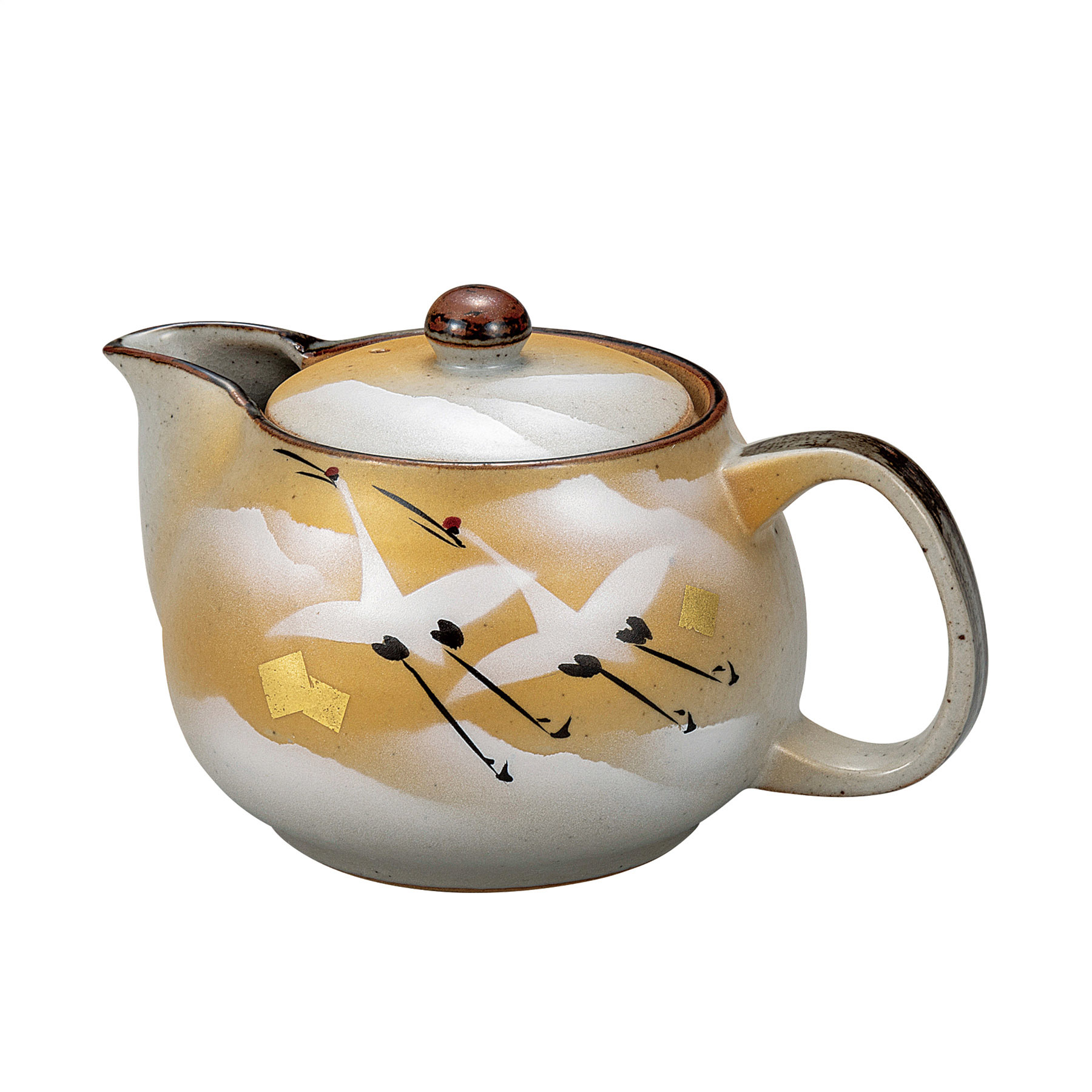 ポット急須・金箔群鶴（網付）