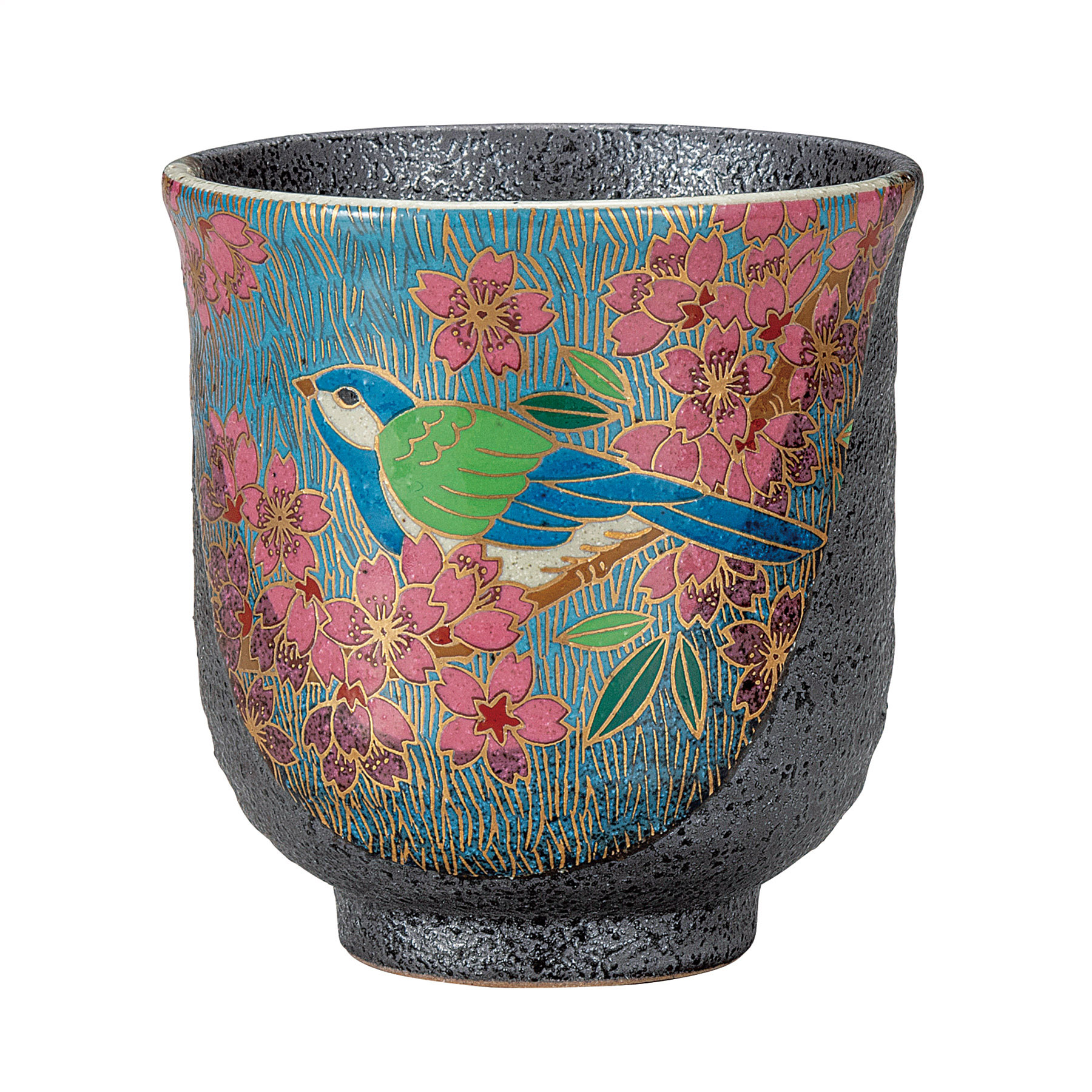 湯呑・金桜花鳥