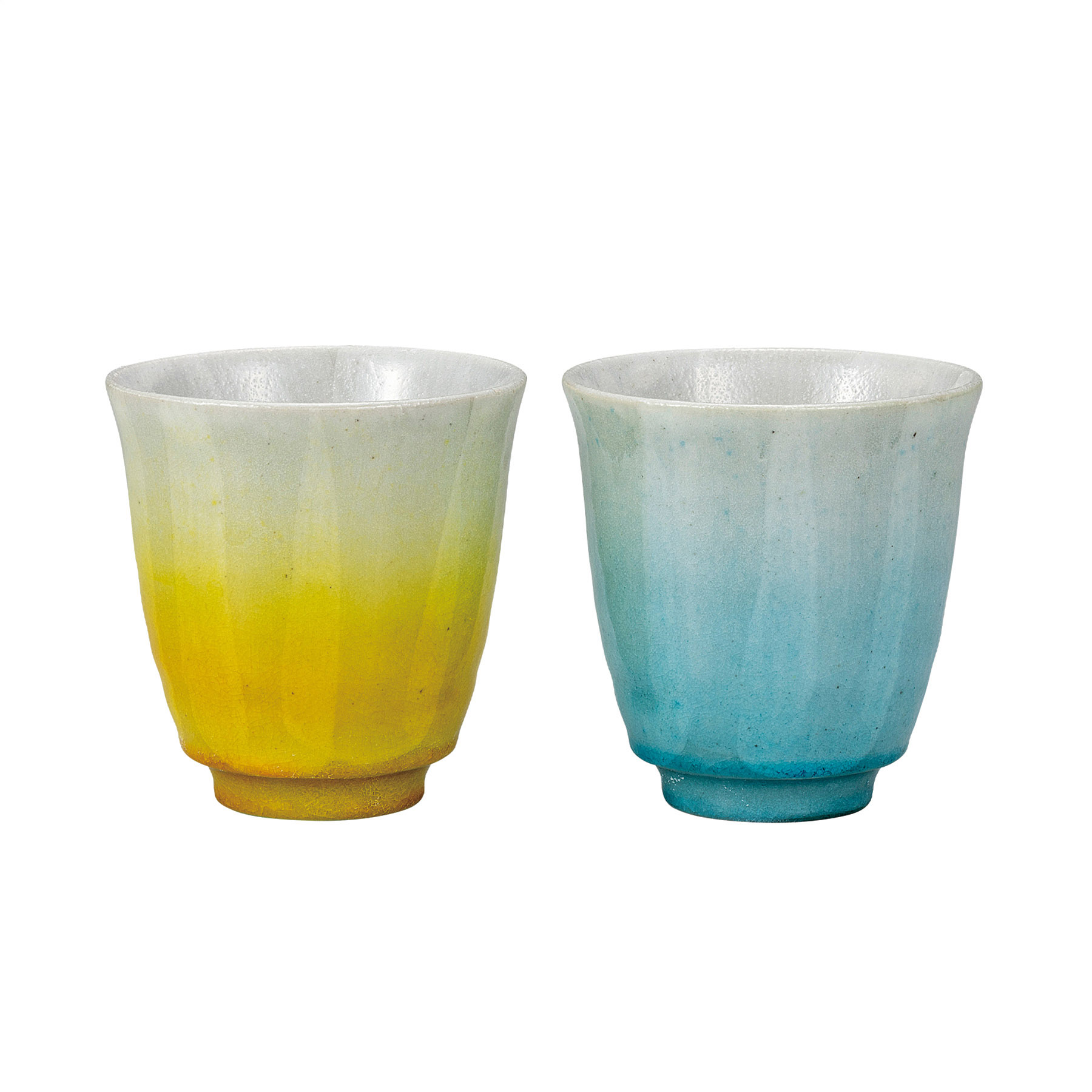 組湯呑・釉彩 水色/黄色 