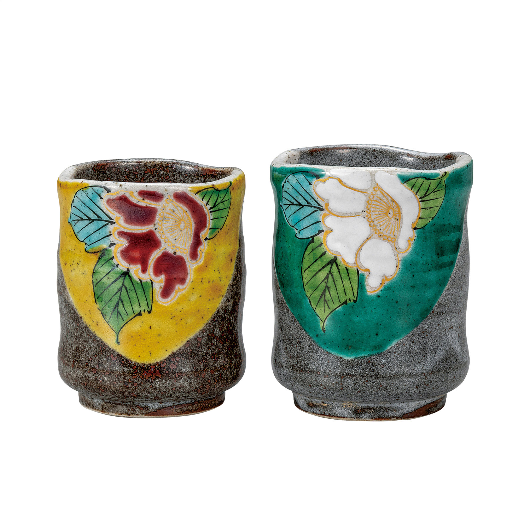 組湯呑・色絵山茶花