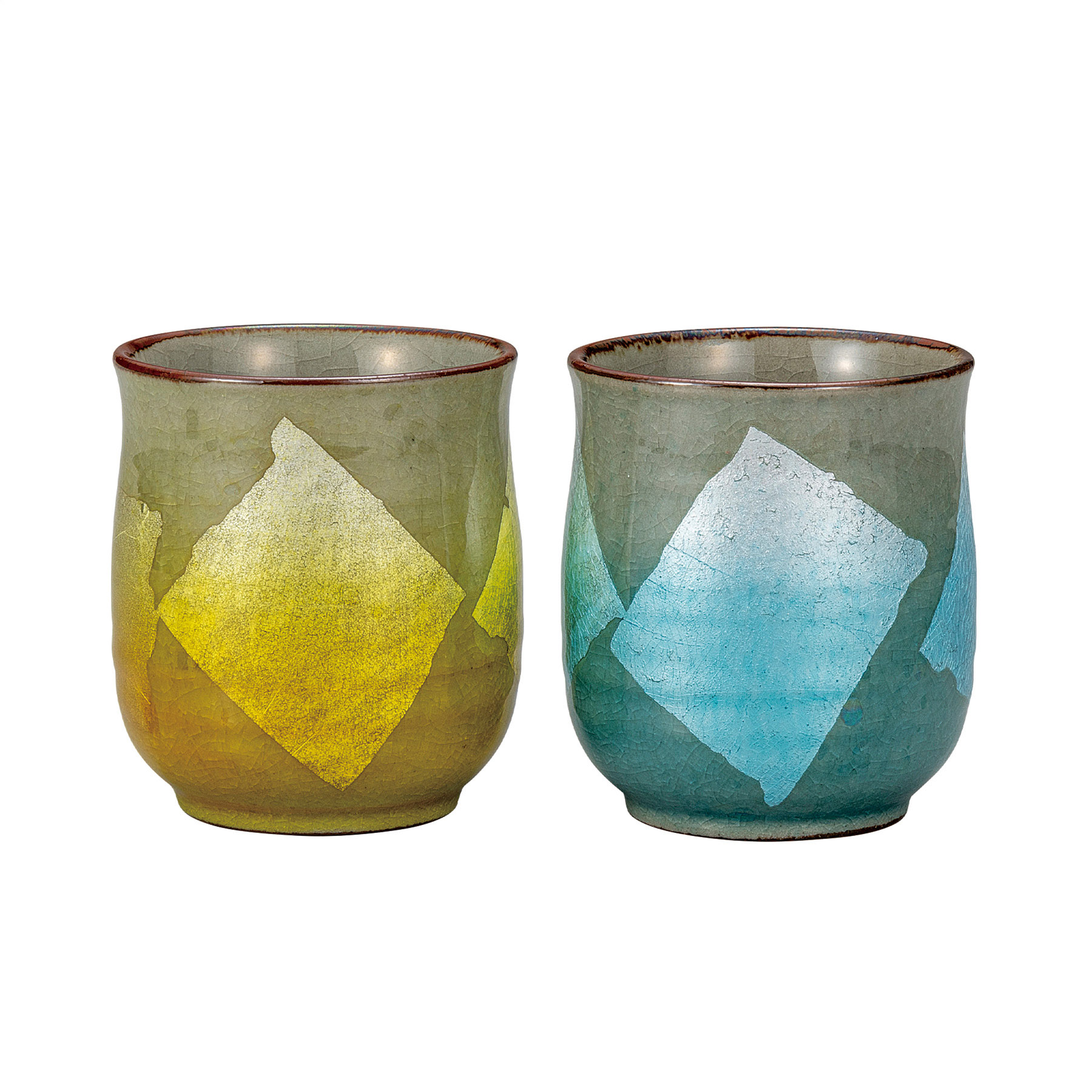 組湯呑・銀彩 水色/黄色