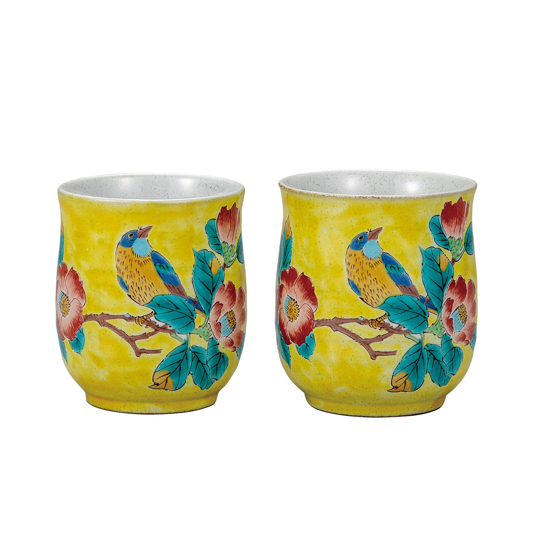 組湯呑・吉田屋椿に鳥