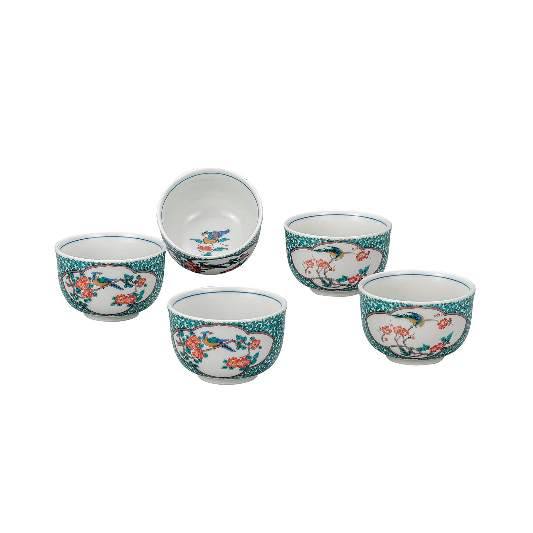 汲出揃・緑彩唐草花鳥