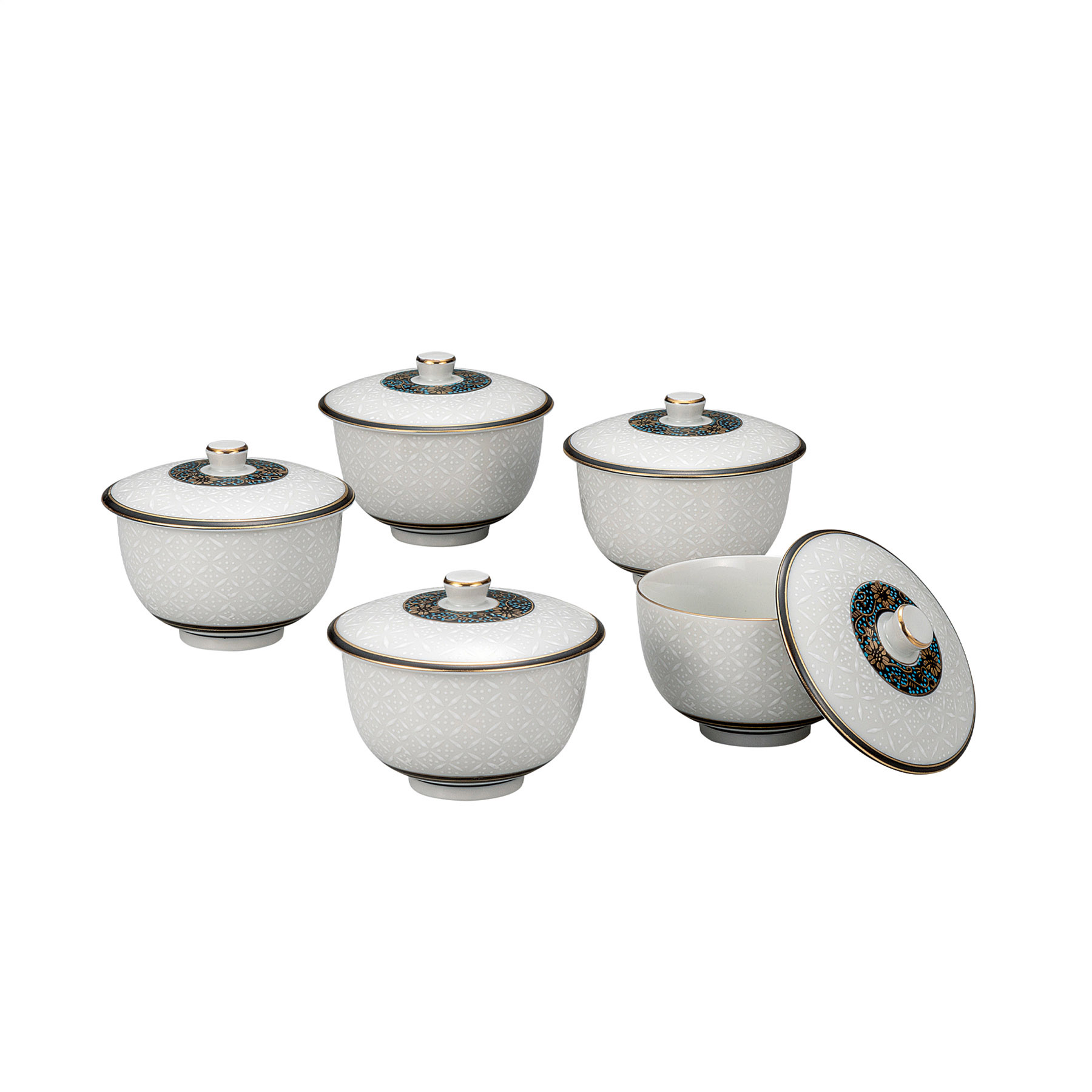 蓋付汲出揃・白七宝