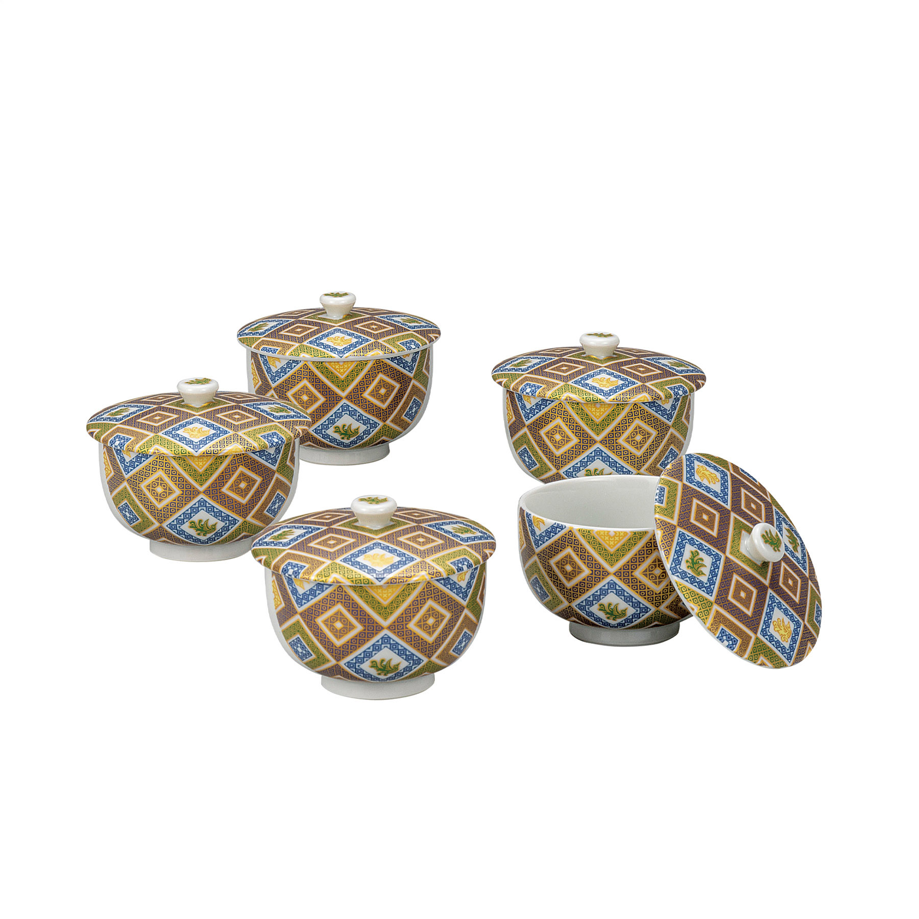 蓋付汲出揃・金彩石畳