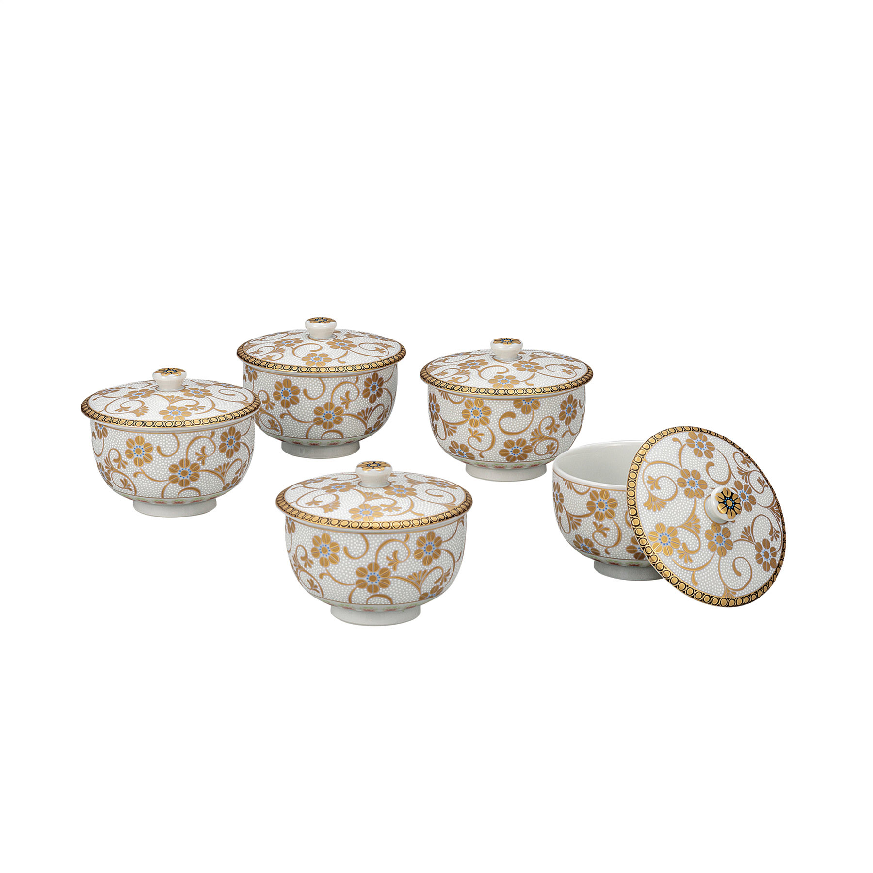 蓋付汲出揃・鉄仙紋