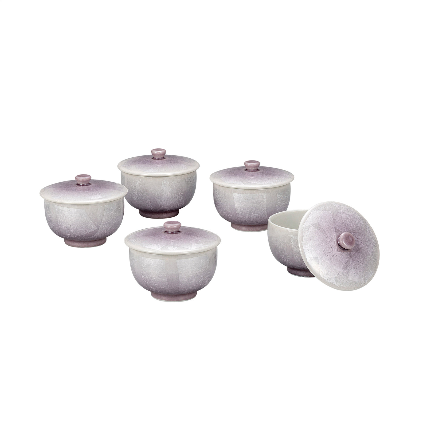 蓋付汲出揃・銀彩紫