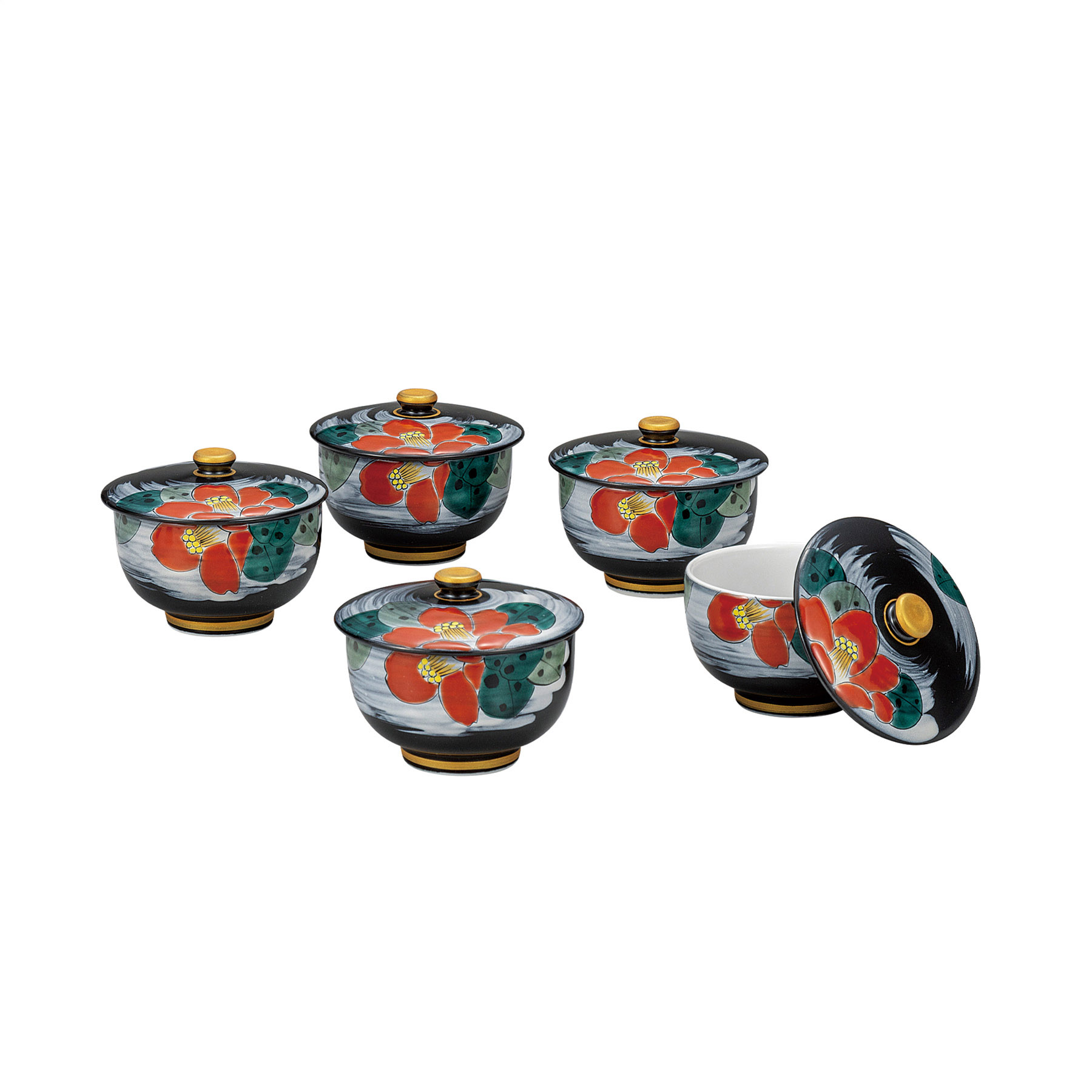 蓋付汲出揃・色椿