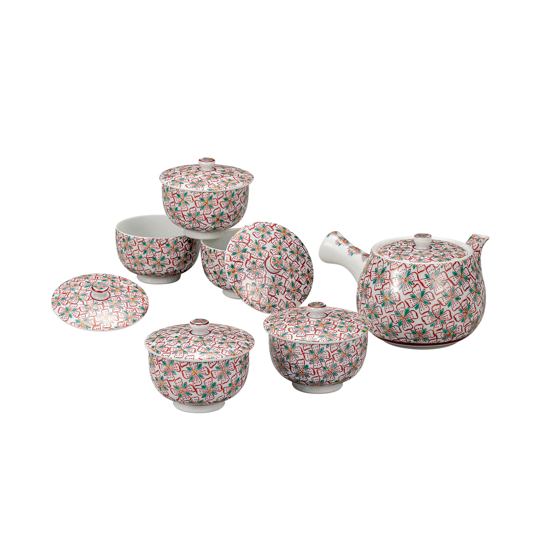 蓋付茶器・花紋