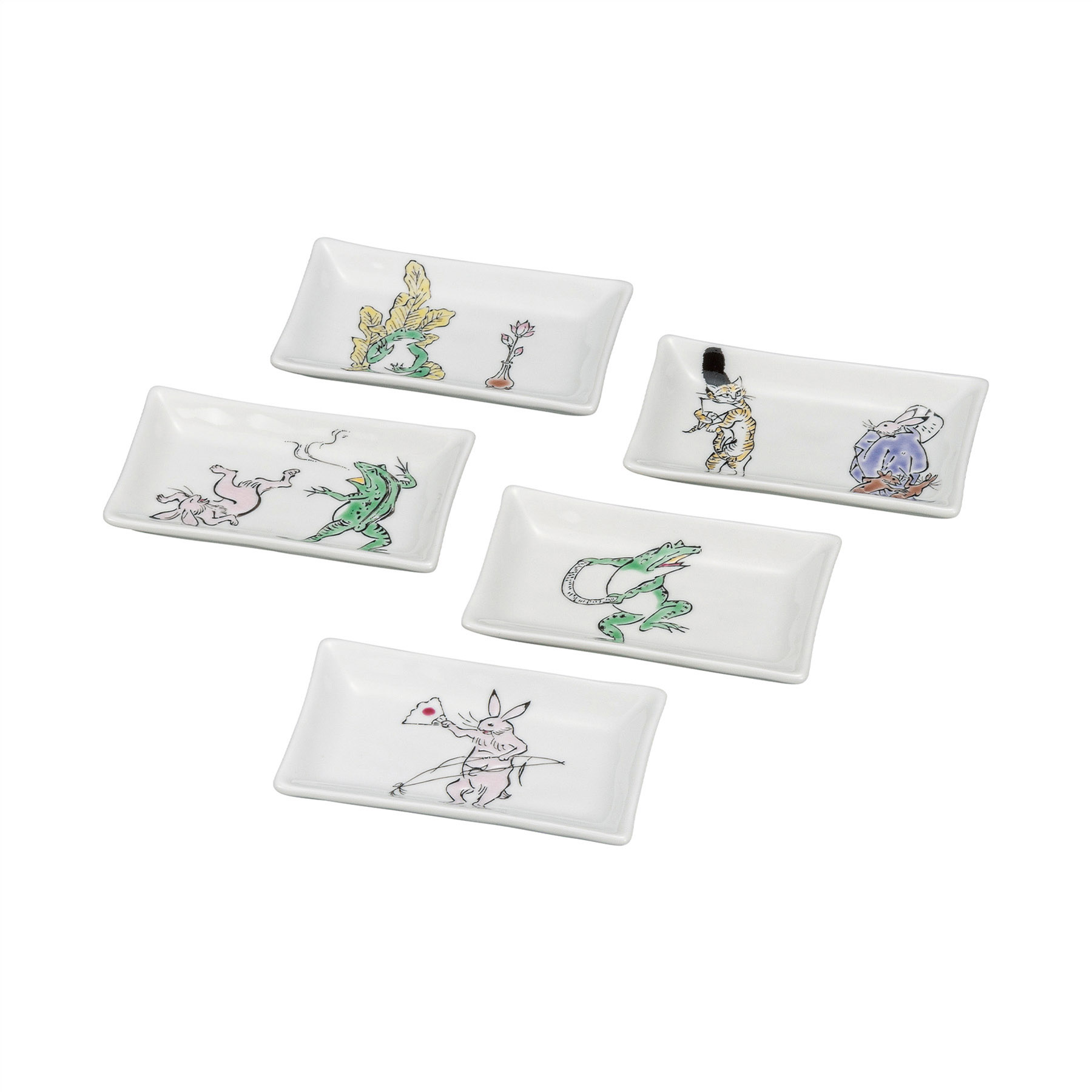 4号皿揃・九谷焼鳥獣戯画