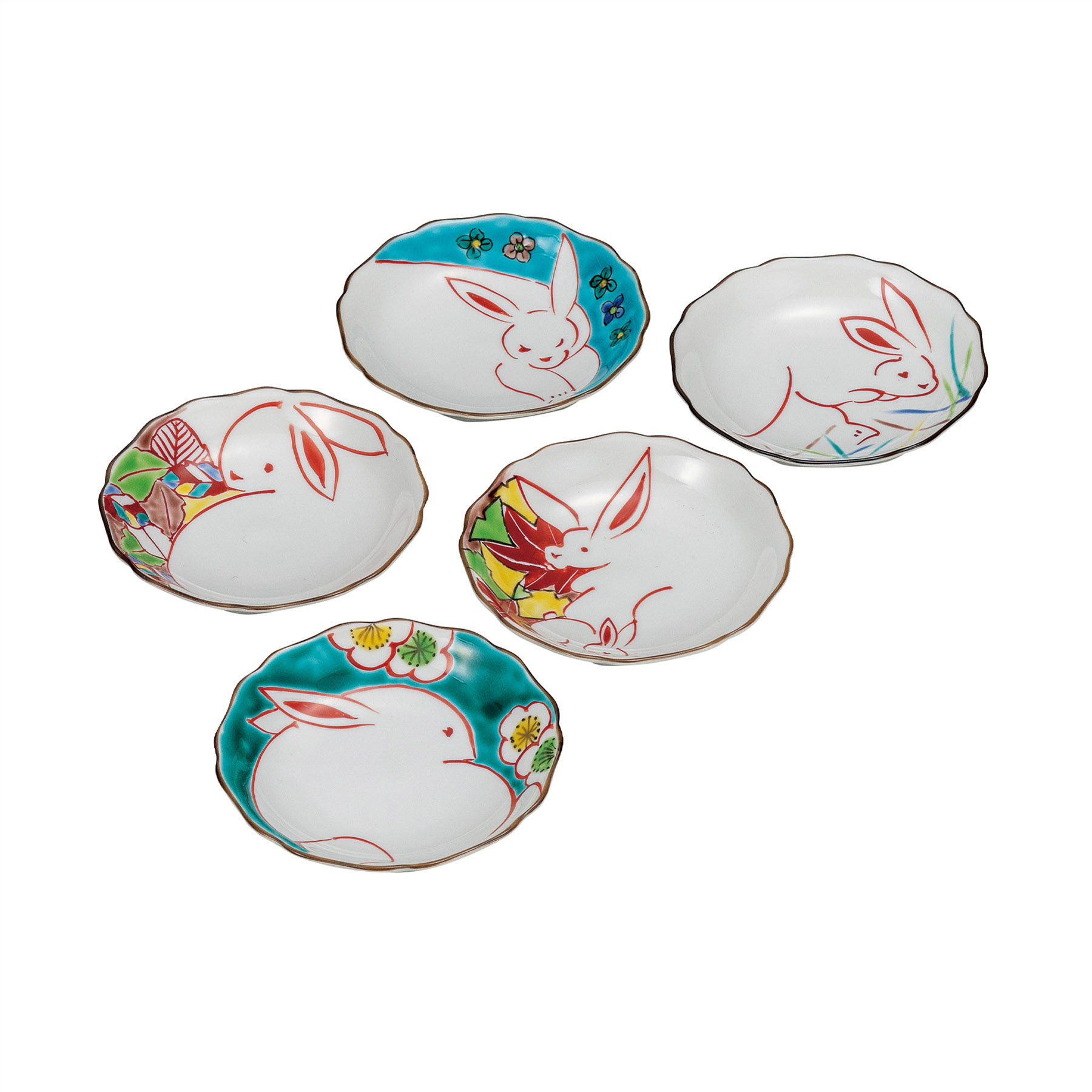 4.2号皿揃・花うさぎ