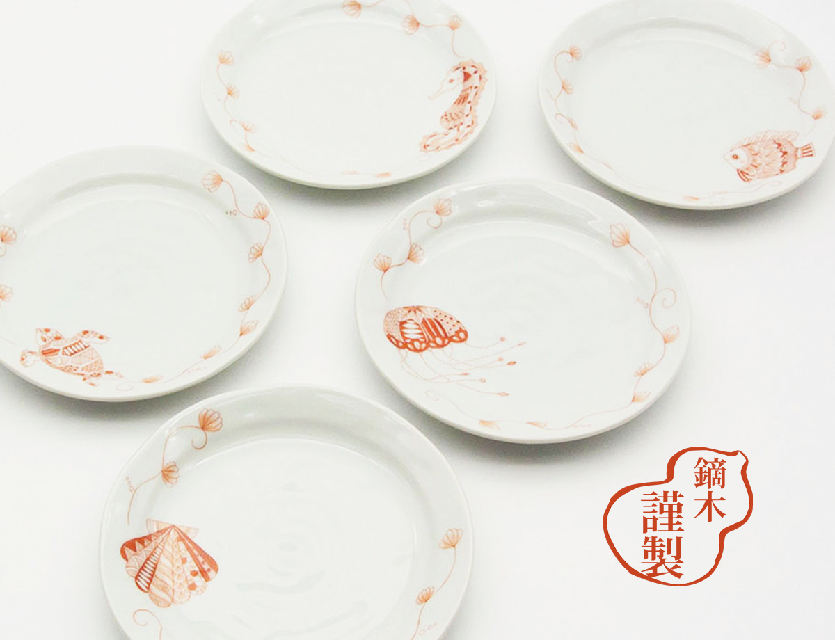 【全5種類】5寸皿 　赤絵「海の生き物」/ 太田恵利香